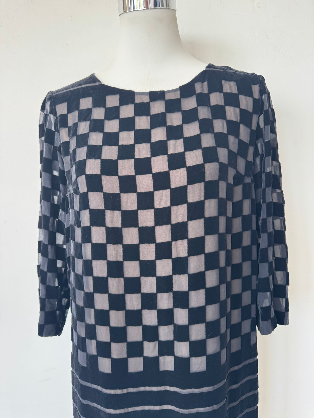 Stella McCartney Kleid Seide Kariert Schwarz Grau EU 40 Sehr Gut