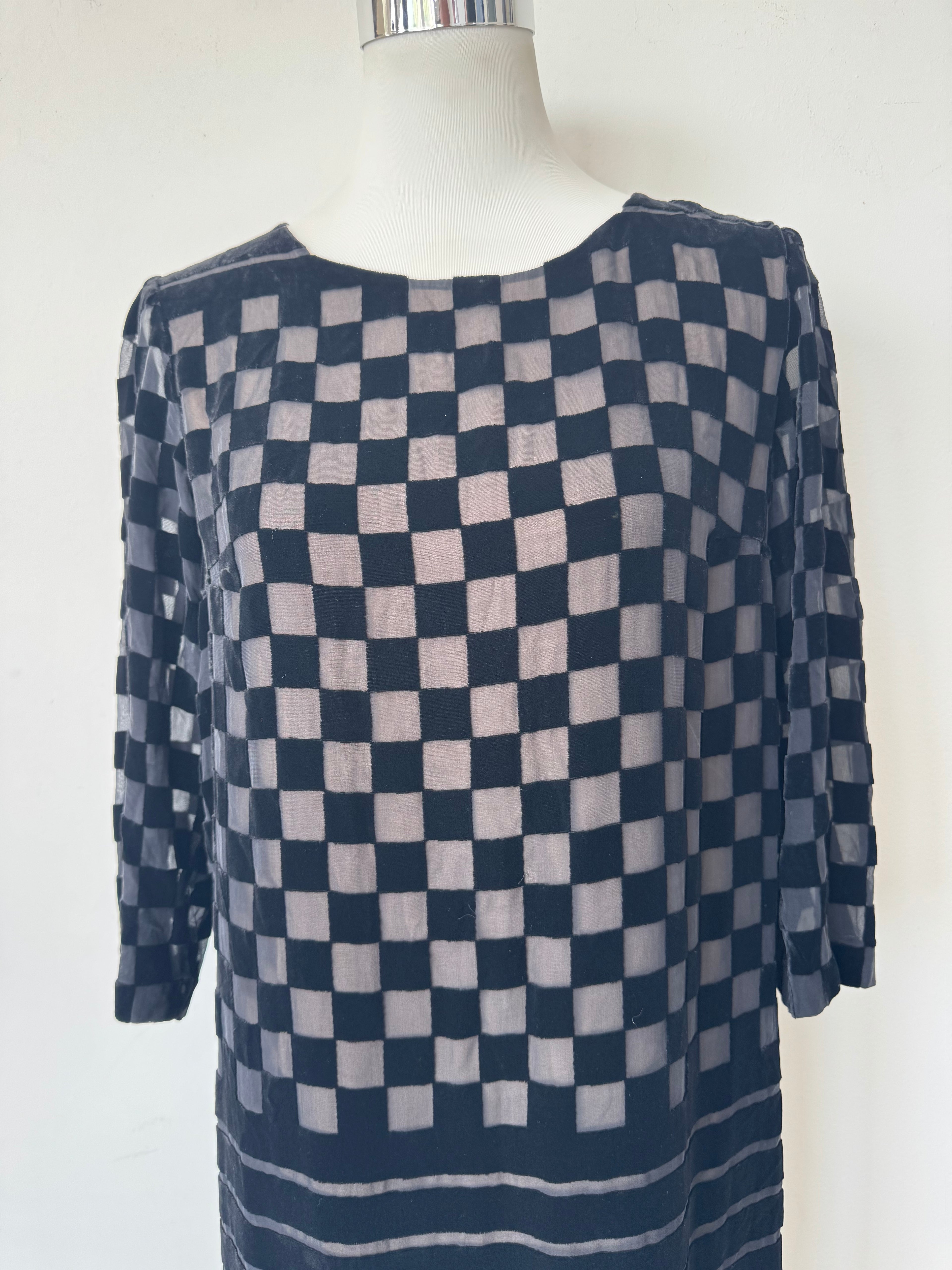 Stella McCartney Kleid Seide Kariert Schwarz Grau EU 40 Sehr Gut