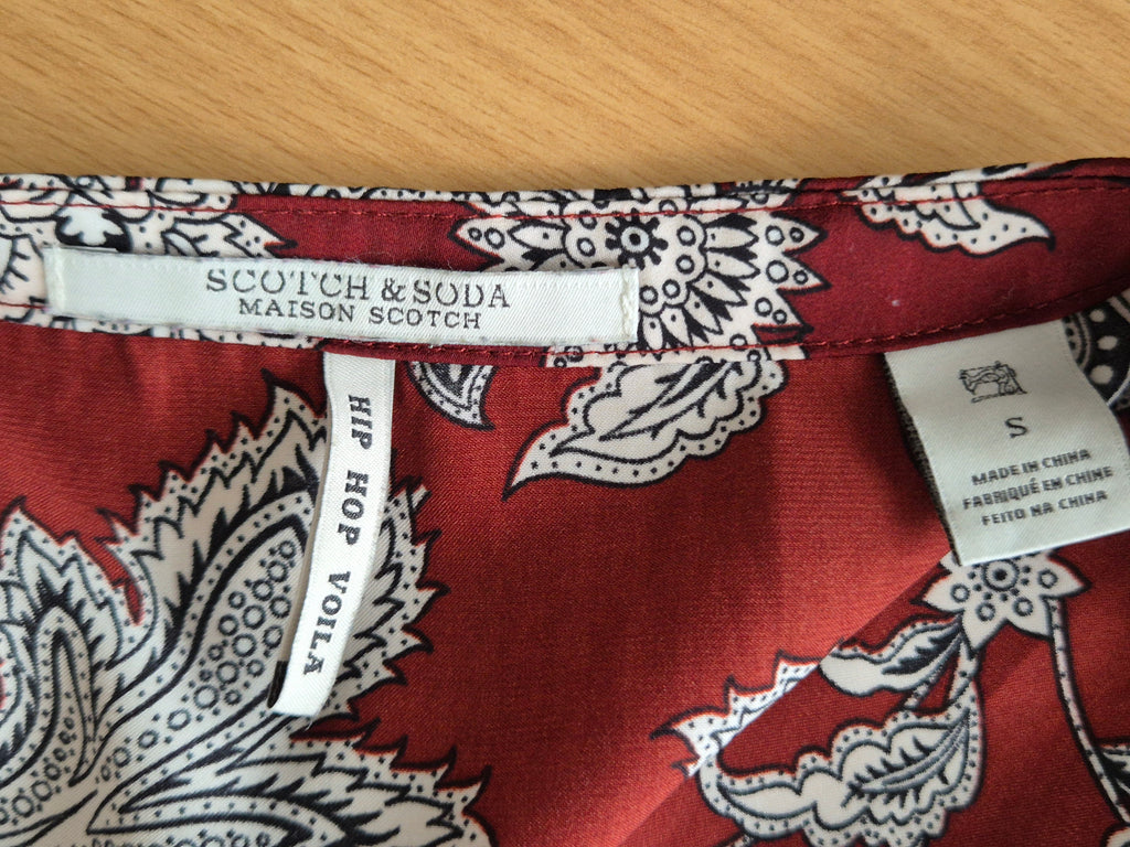 Scotch & Soda Maison Scotch Blouse – Red Floral, Size S, 100% Polyester, Very Good