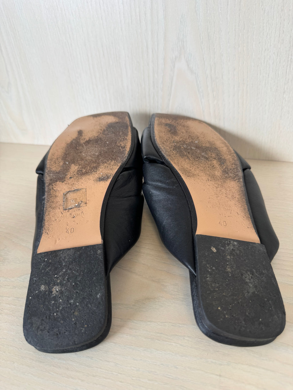 Bianca Di Schwarze Leder Knotensandalen – EU 40, Made in Italy, Gebraucht