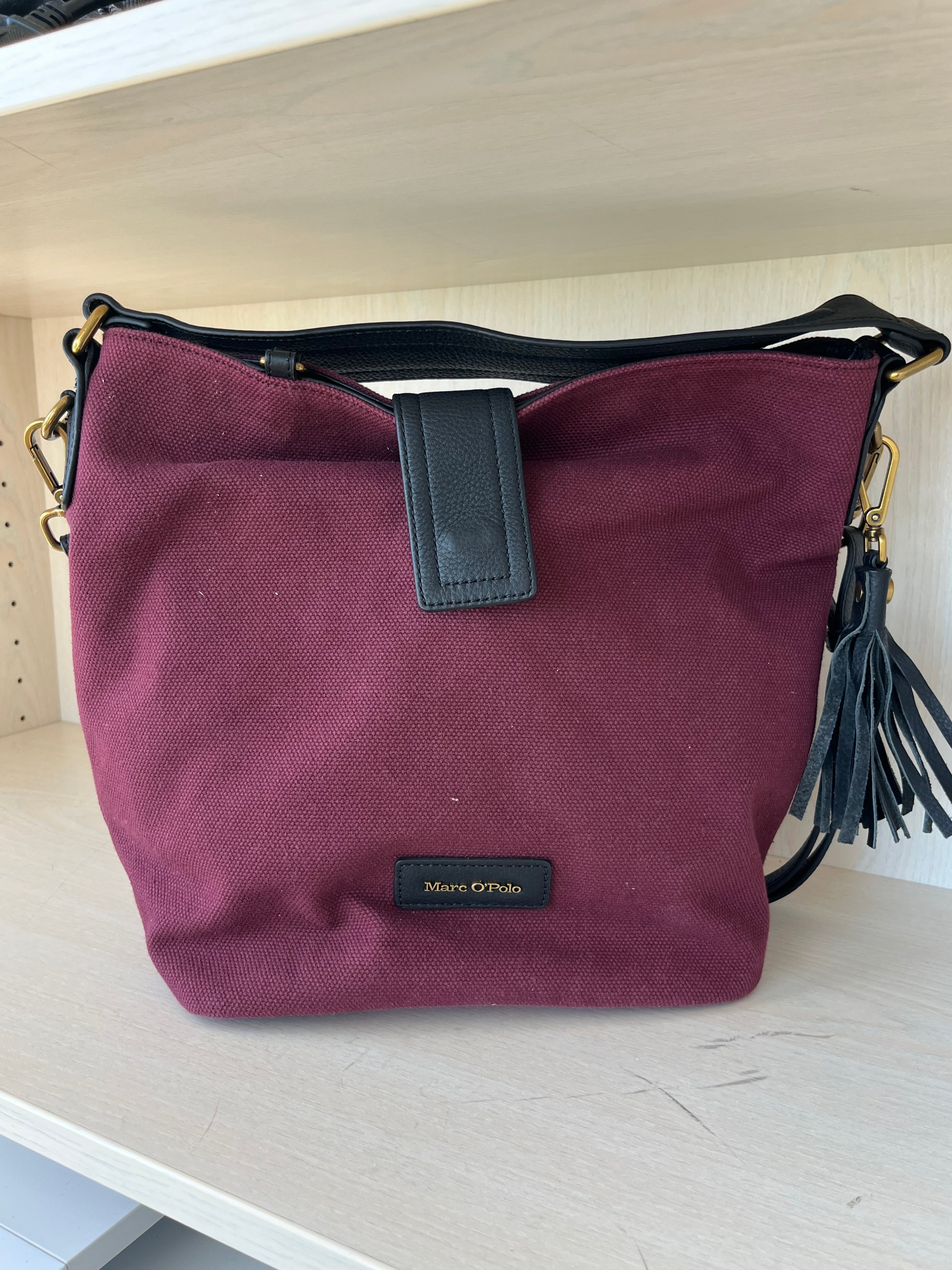 Marc O’Polo Schultertasche Canvas & Leder, bordeaux, Medium, sehr guter Zustand