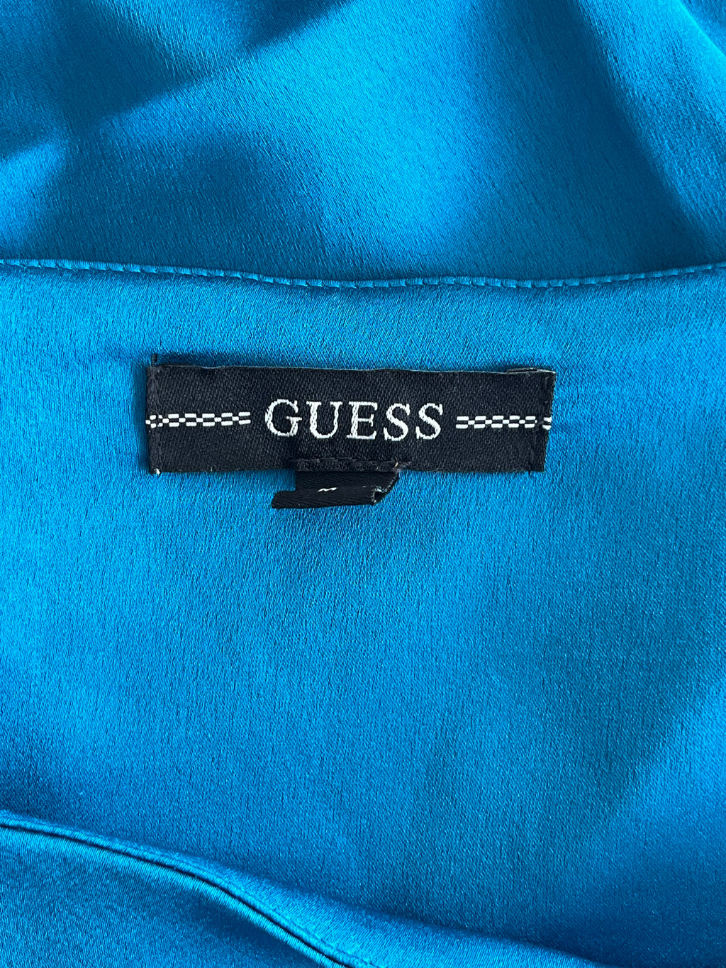 GUESS Yonna Drapiertes Kleid | Grecian Blue | Satin | Gr. M | Sehr gut