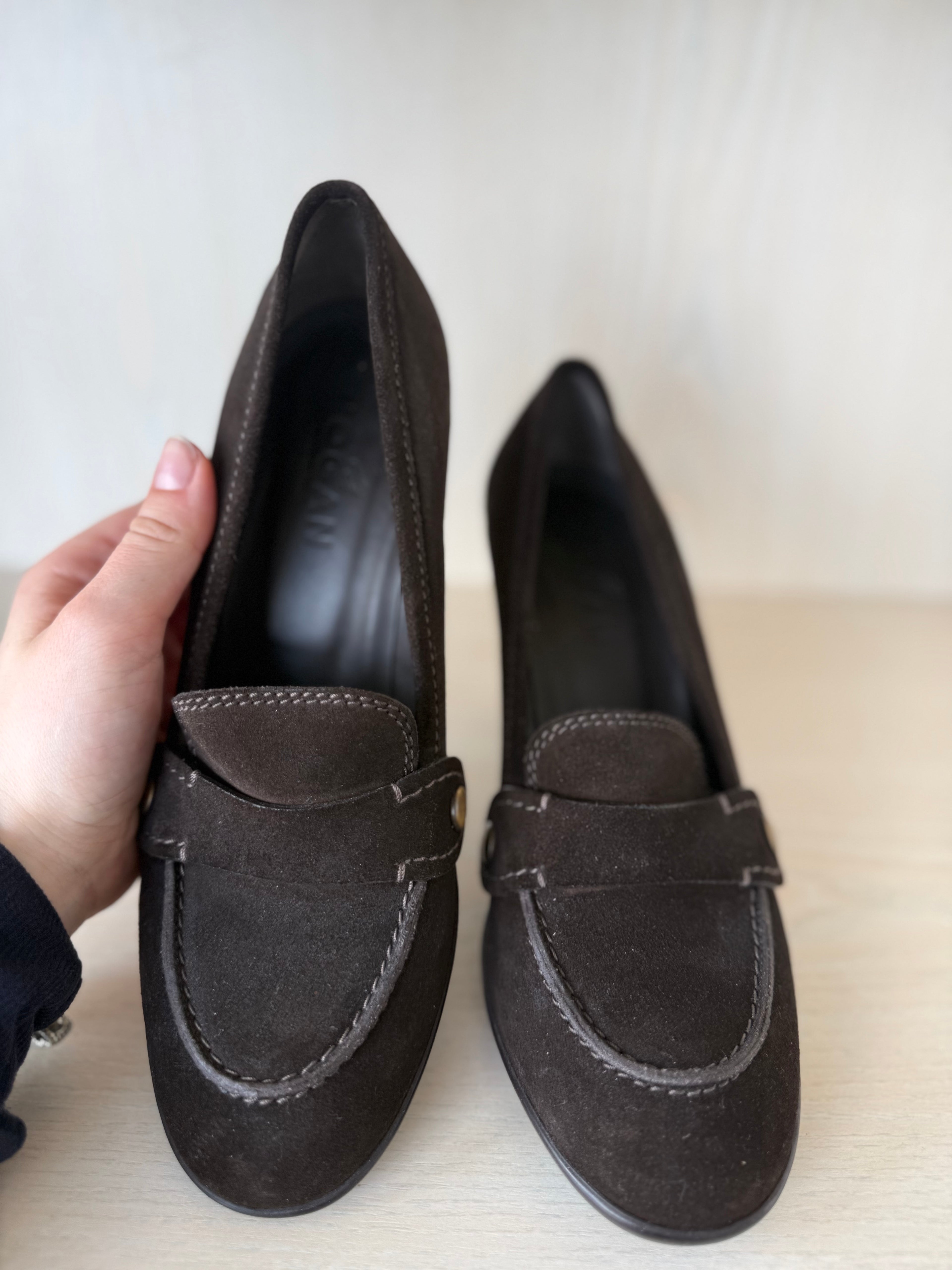 Hogan Damen Loafer – Veloursleder, Schwarz, Blockabsatz, Gr. 38, Sehr Gut