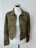 Free People „Rumors“ Cropped Jeansjacke Olive – XS, guter Zustand