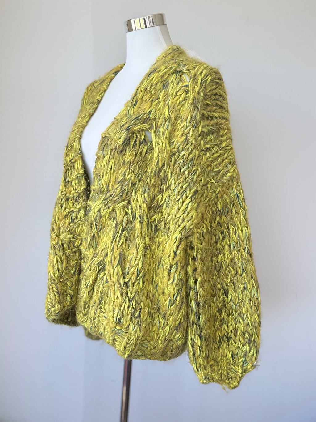 Kiro by Kim Hand-Knitted Cardigan, Mohair Blend, Chartreuse, L-XL, Very Good