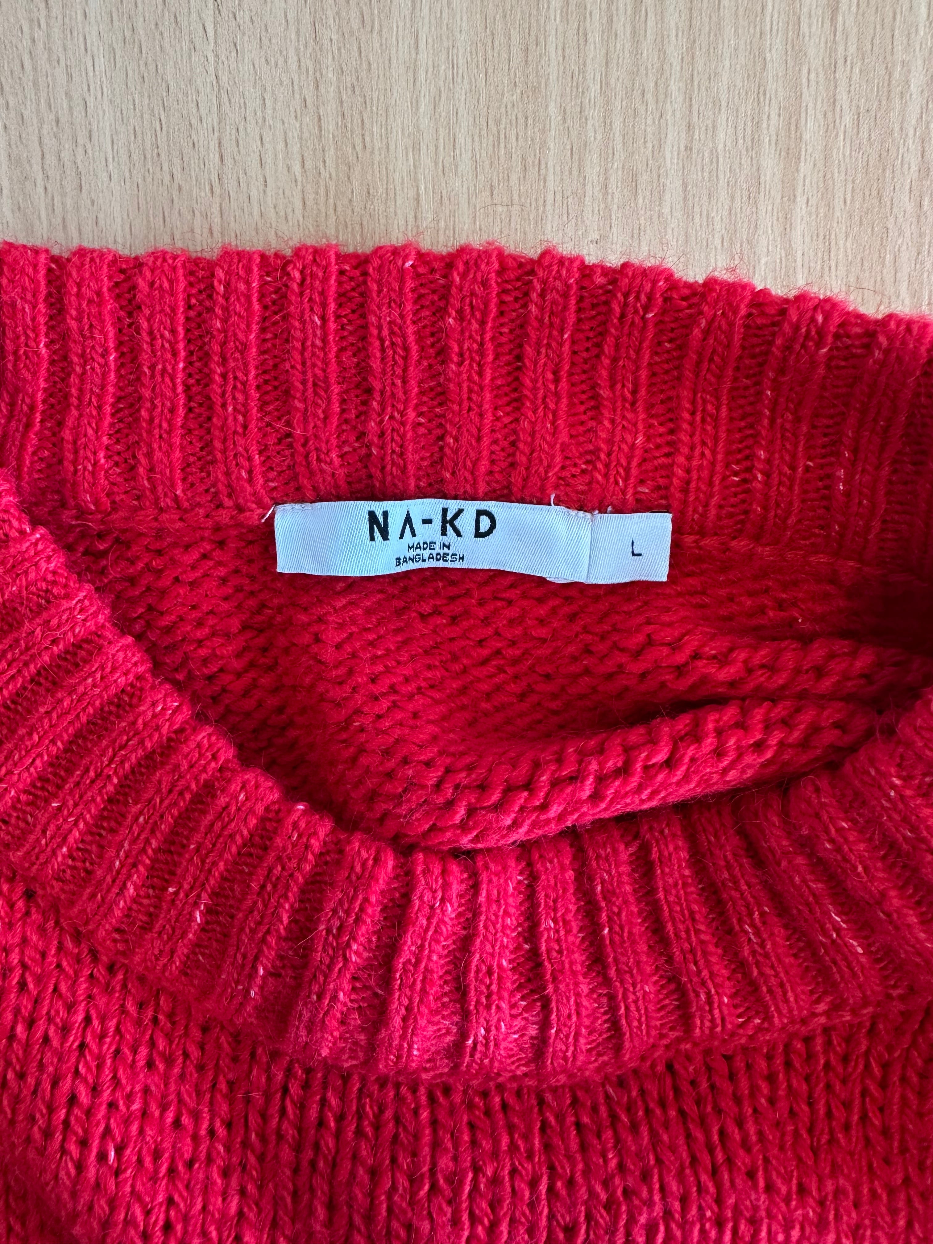 NA-KD Oversized Knit Sweater Red Large Very Good Condition