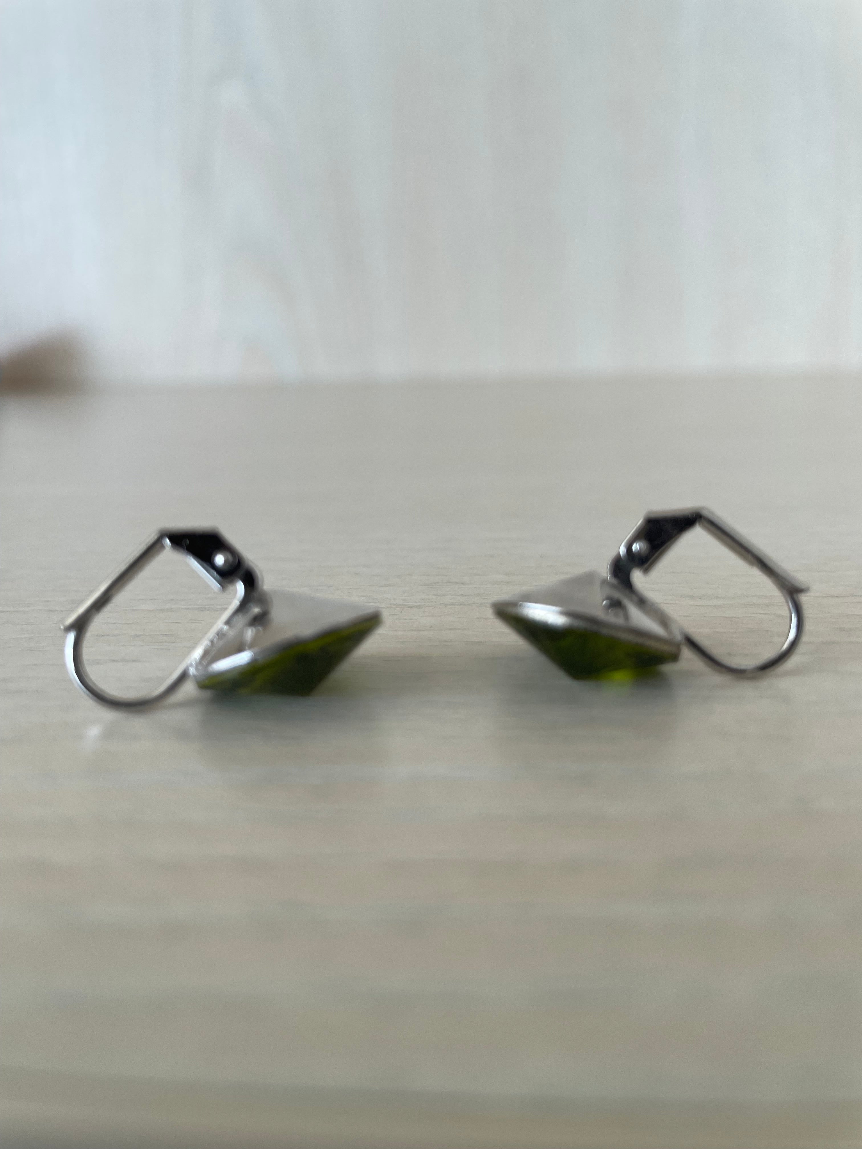 Vintage Clip-On Earrings – Olive Green Peridot, Gold-Tone, Very Good Condition