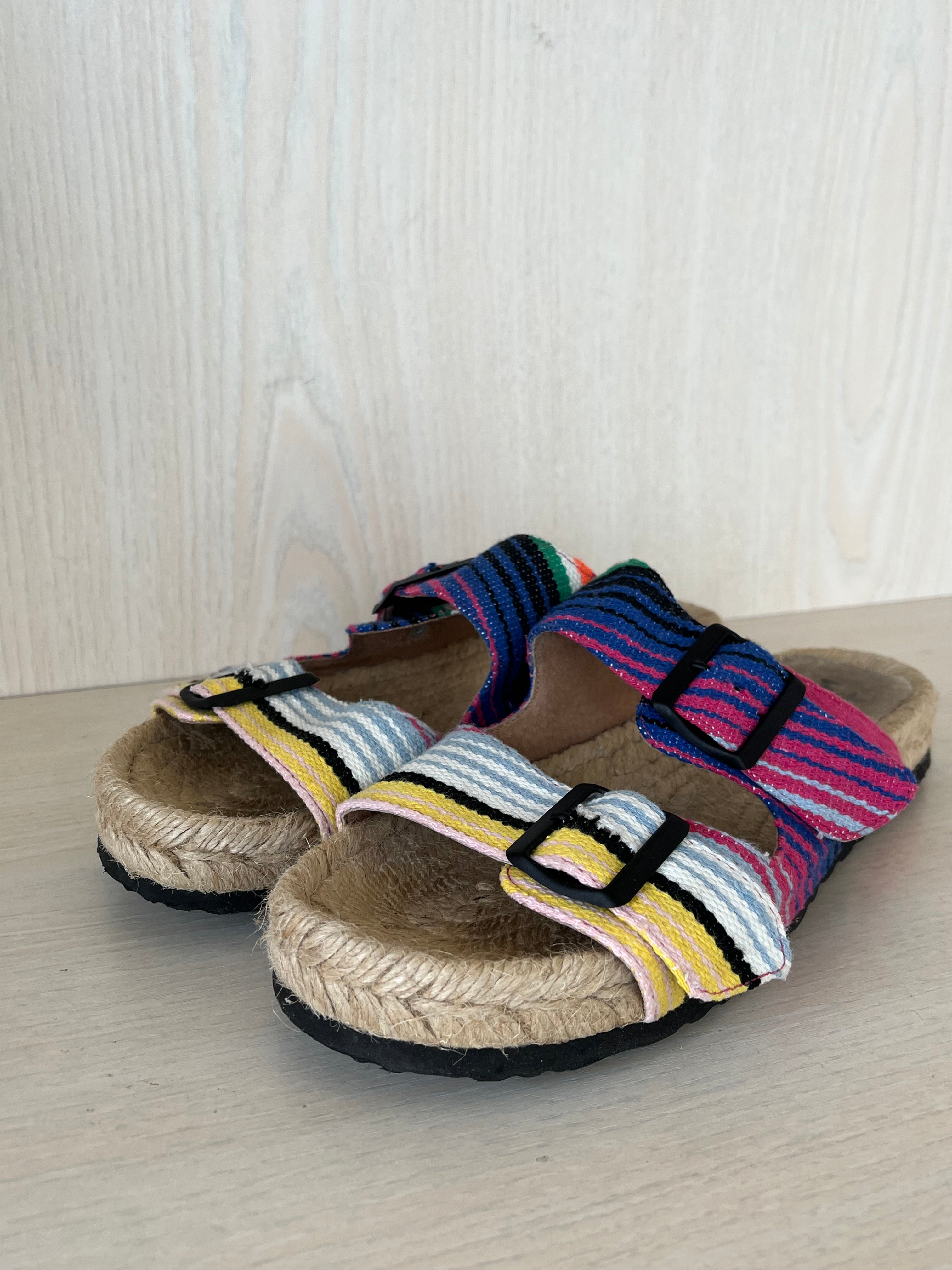 Manebí “Tulum” Espadrille Slides | Bunte Streifen | EU 39 | Guter Zustand