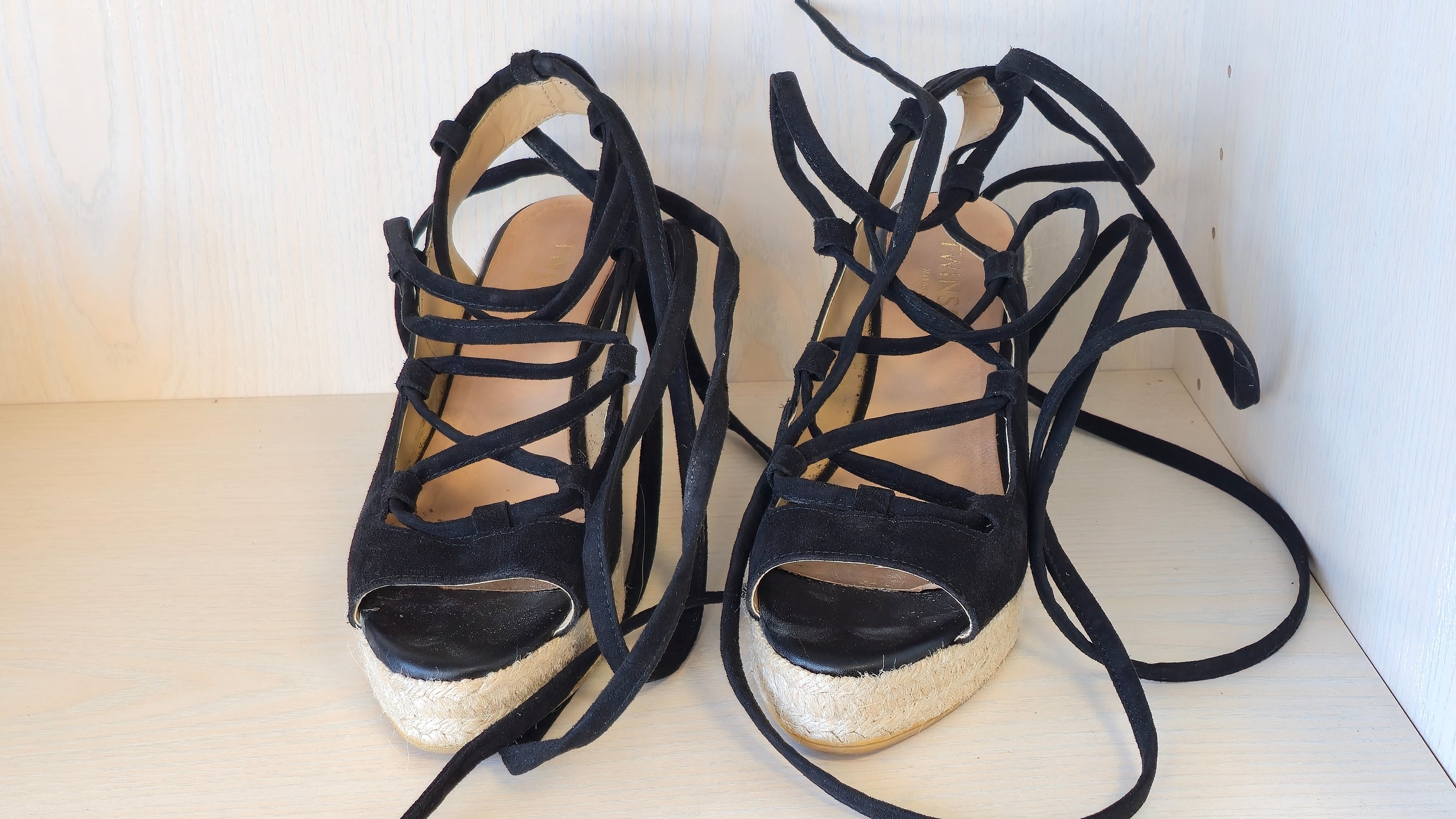 Twinset black suede wedge espadrilles EU 38, good condition with box