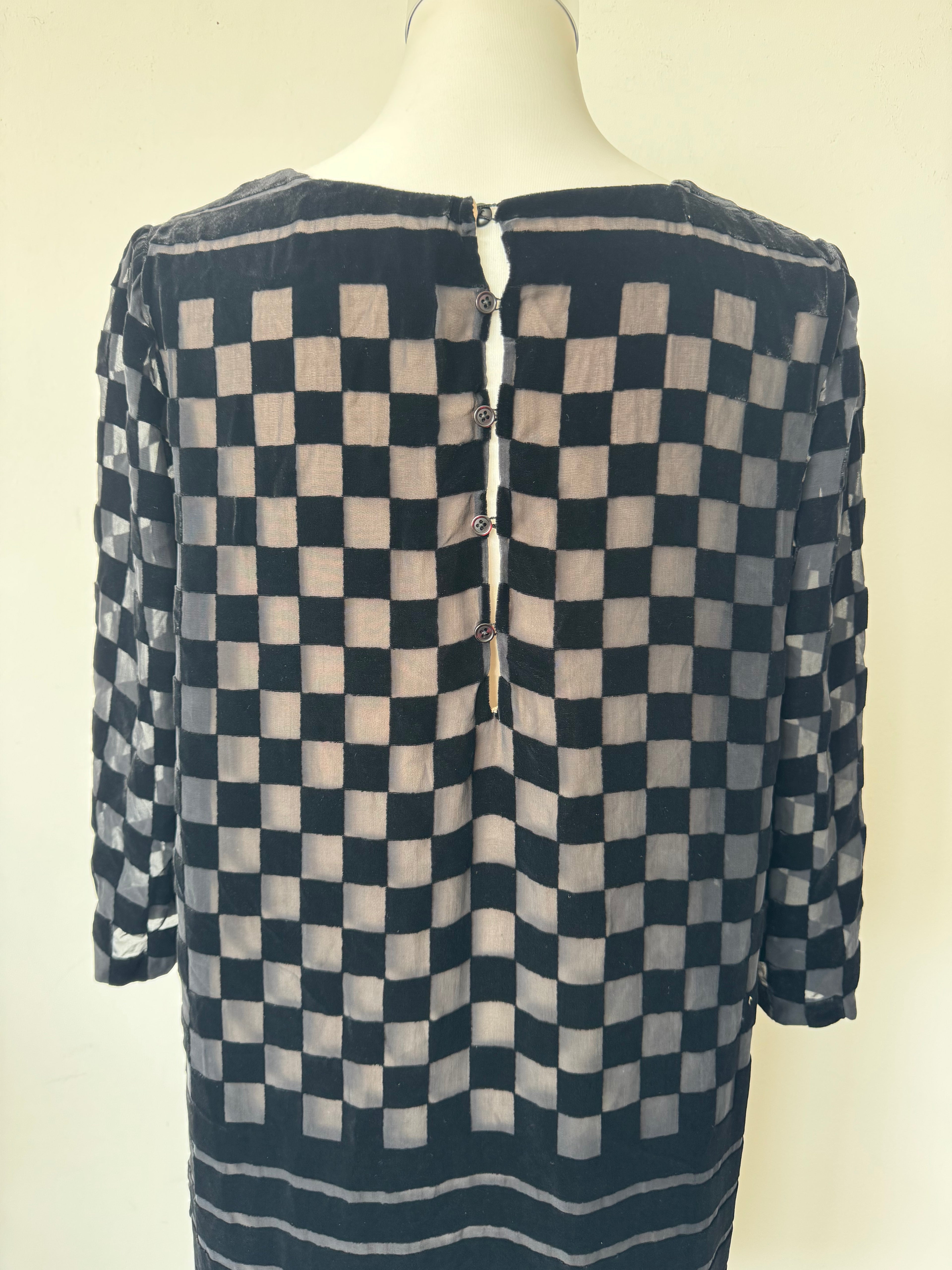 Stella McCartney Kleid Seide Kariert Schwarz Grau EU 40 Sehr Gut