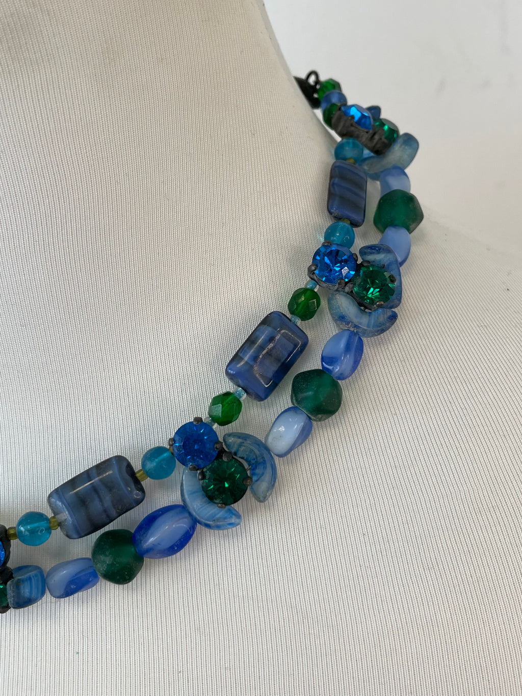 Konplott Double-Strand Glass Bead Bracelet Blue Green Adjustable, Good, 20cm