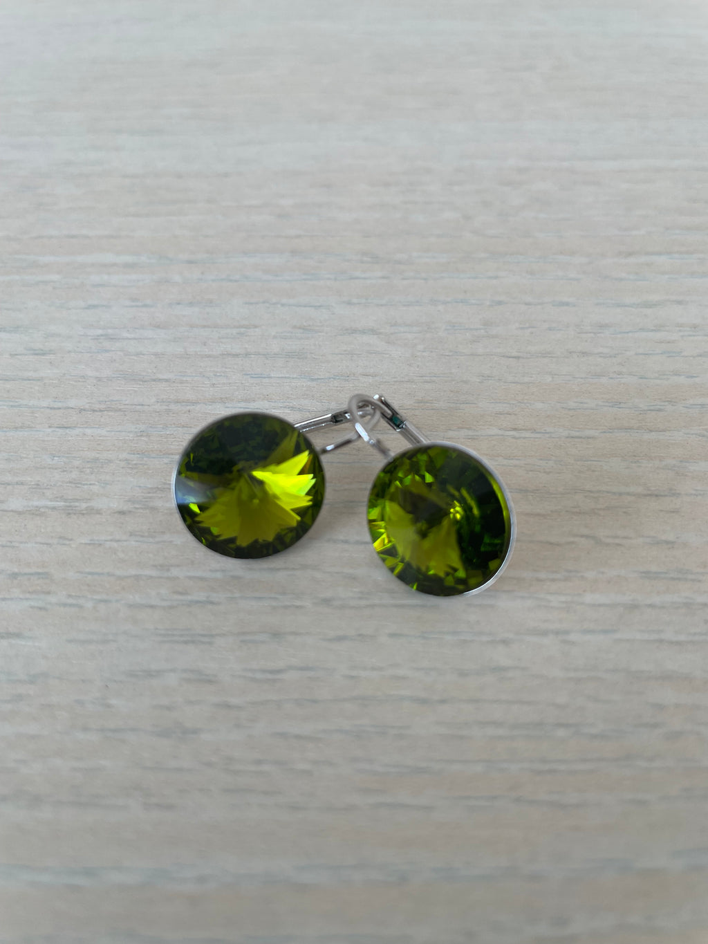 Vintage Clip-On Earrings – Olive Green Peridot, Gold-Tone, Very Good Condition