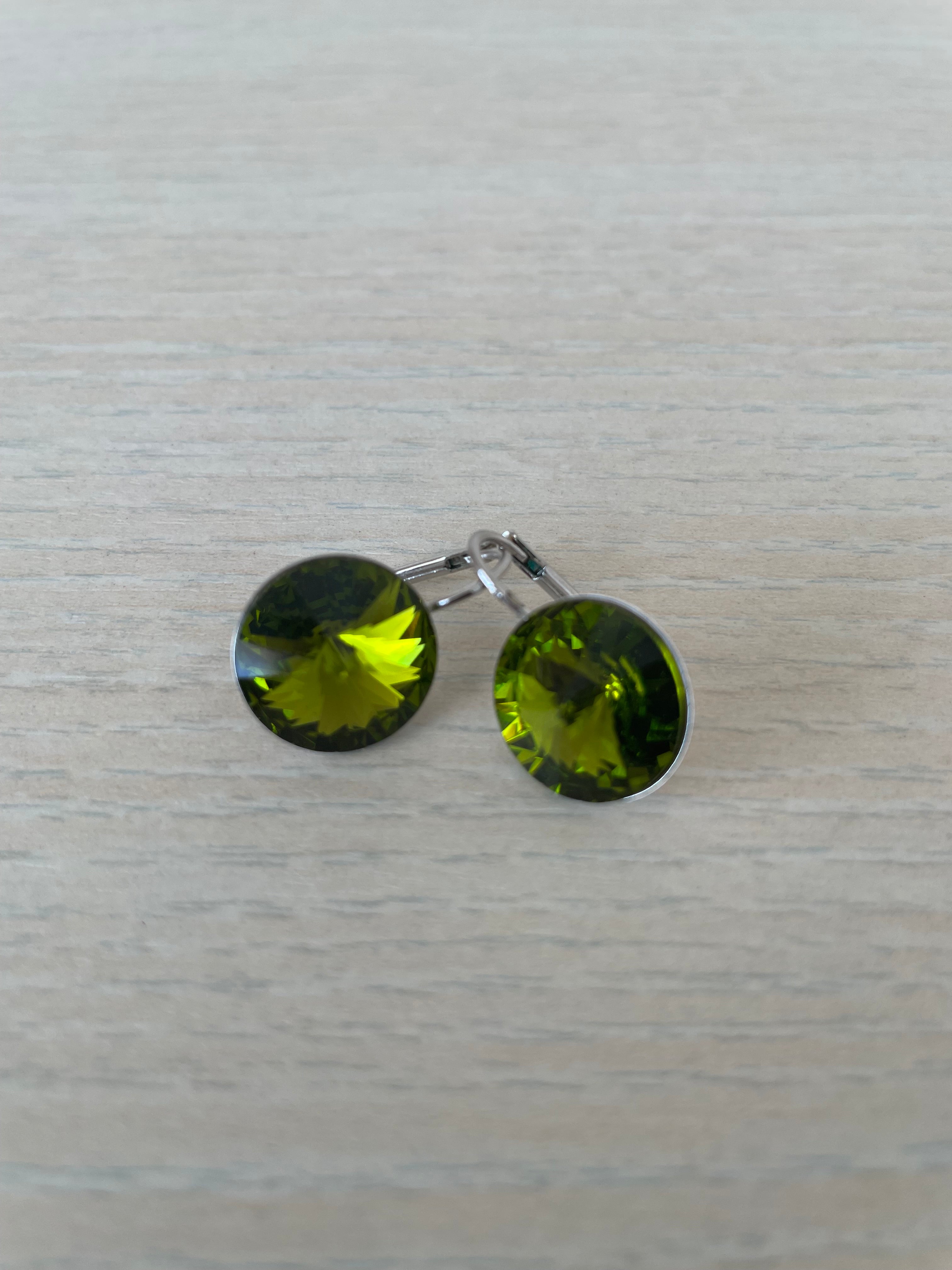 Vintage Clip-On Earrings – Olive Green Peridot, Gold-Tone, Very Good Condition