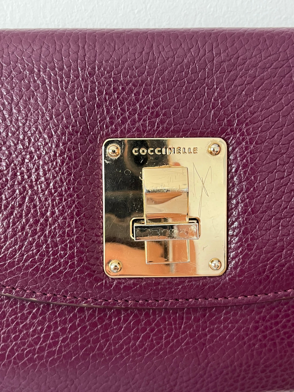 Coccinelle Leather Clutch | Plum | Gold Chain | Small | Good Condition