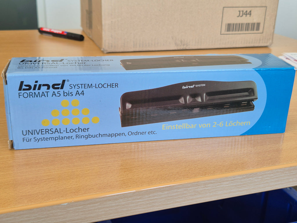 Bind Universal Hole Punch, 2-6 Holes, Adjustable A5–A4, Black, Like New