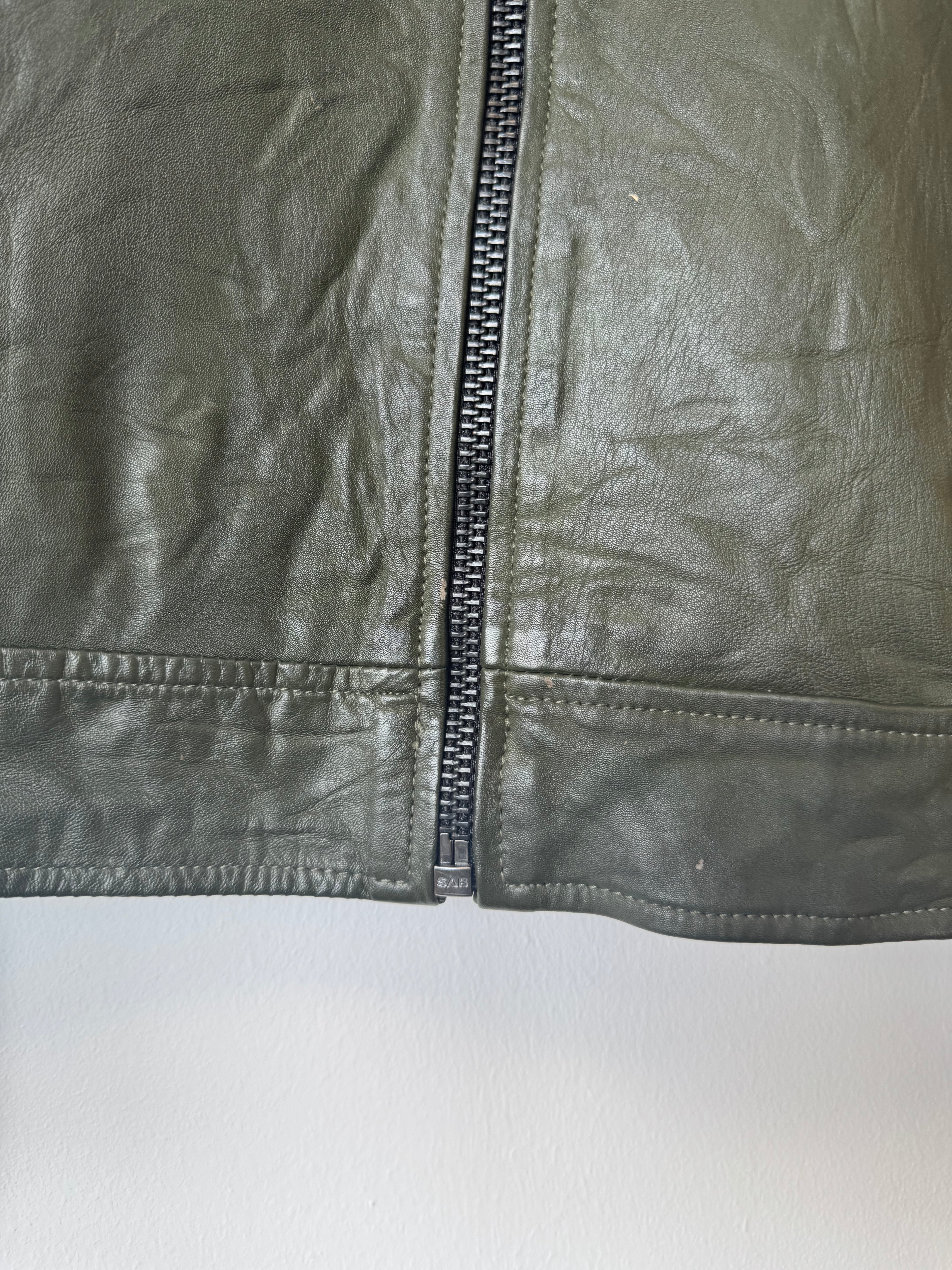 Jack & Jones Leder Bikerjacke, Olivgrün, Größe XL, guter Zustand