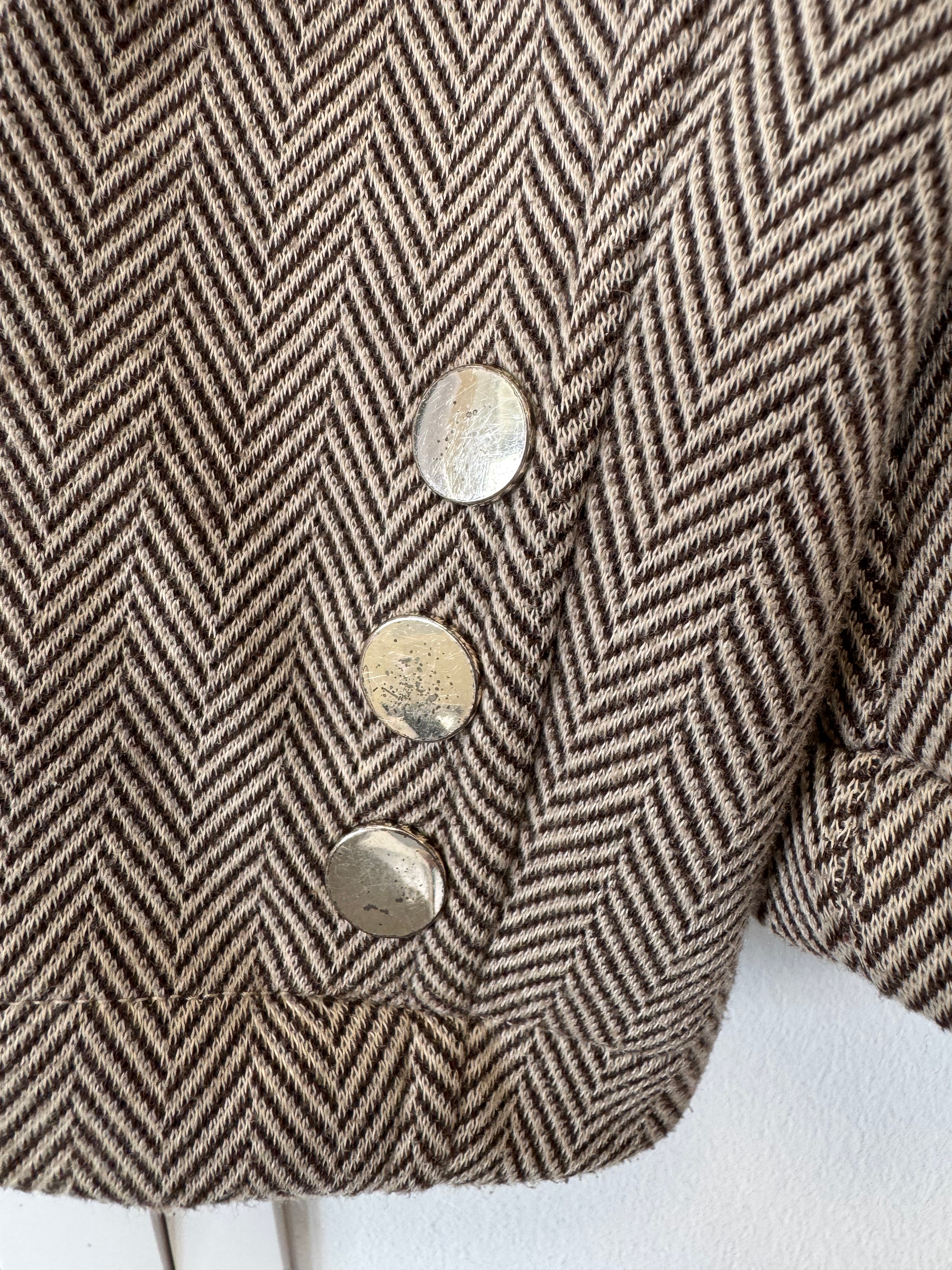 M&S Classic Brown Herringbone Tweed Jacket UK 16 – Very Good Condition