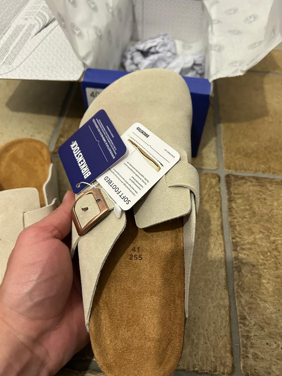 Birkenstock Boston Clogs – Veloursleder, Taupe, Größe 40, Neu