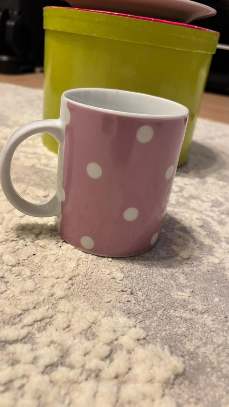 3-teiliges Frühstücksset, Pink mit weißen Punkten, wie neu, Geschenkbox