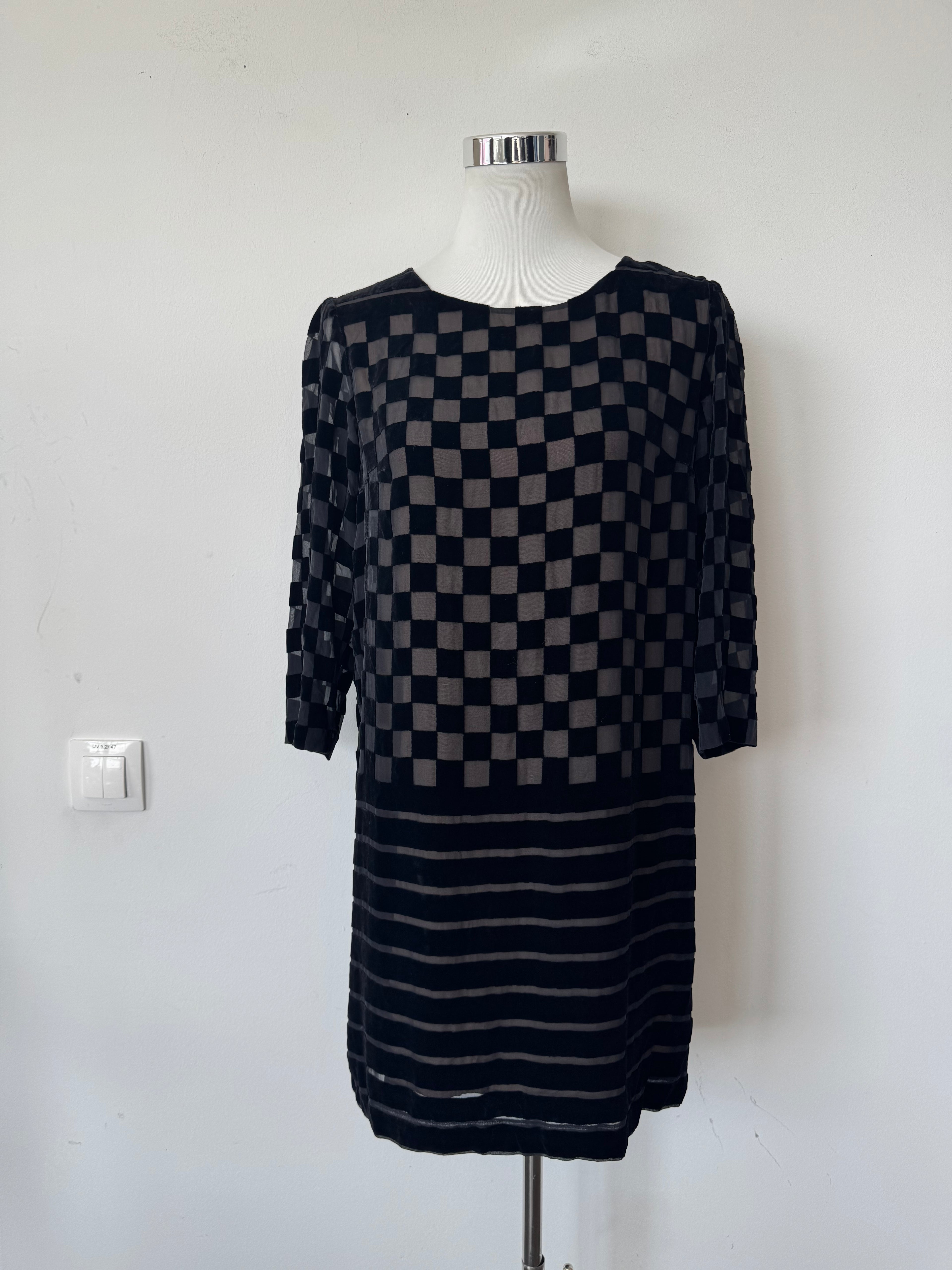 Stella McCartney Kleid Seide Kariert Schwarz Grau EU 40 Sehr Gut