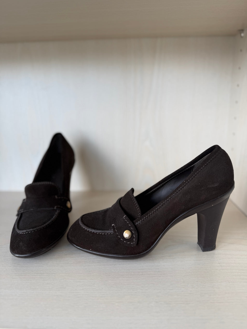 Hogan Damen Loafer – Veloursleder, Schwarz, Blockabsatz, Gr. 38, Sehr Gut