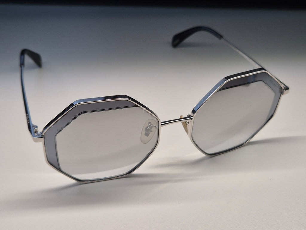 POLICE Octagon Sunglasses, Metal, Silver, Size 53x19 140, Very Good