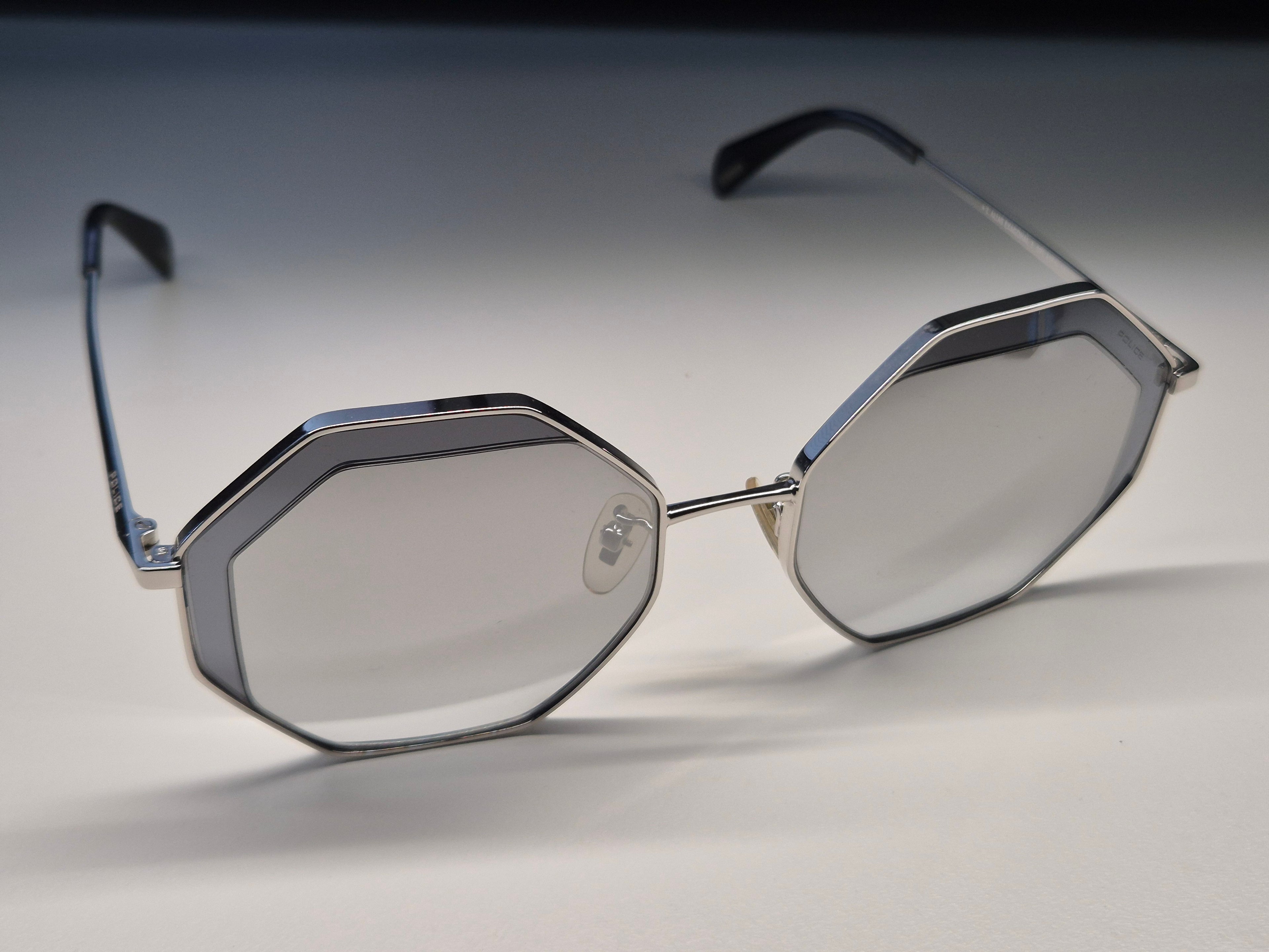 POLICE Octagon Sunglasses, Metal, Silver, Size 53x19 140, Very Good