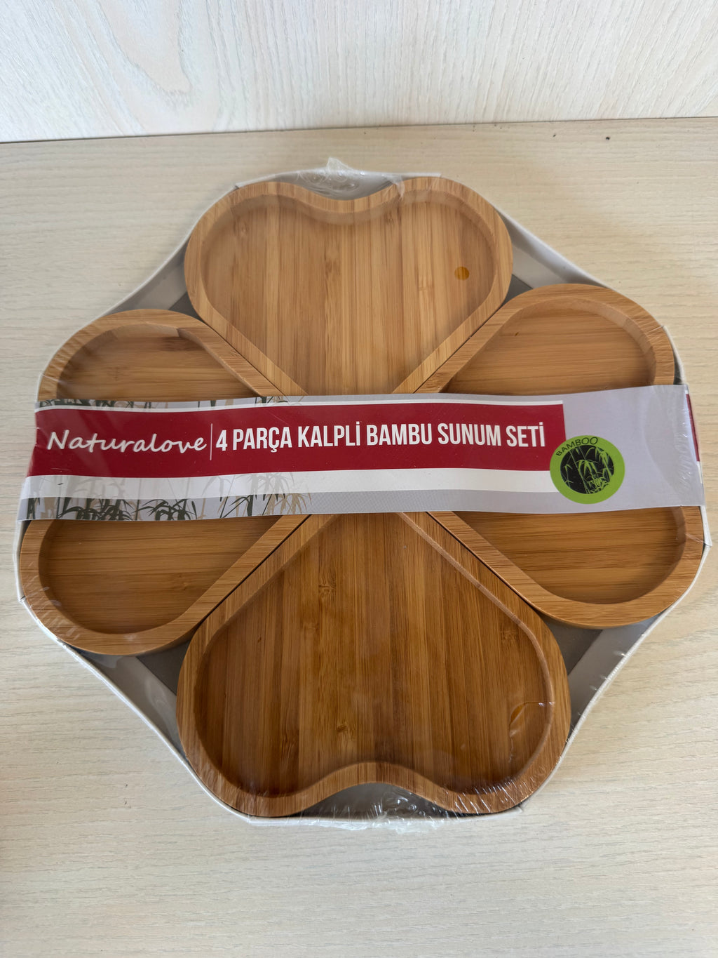 Brand-new Naturalove 4-piece Heart-Shaped Bamboo Serving Tray Set, Natural