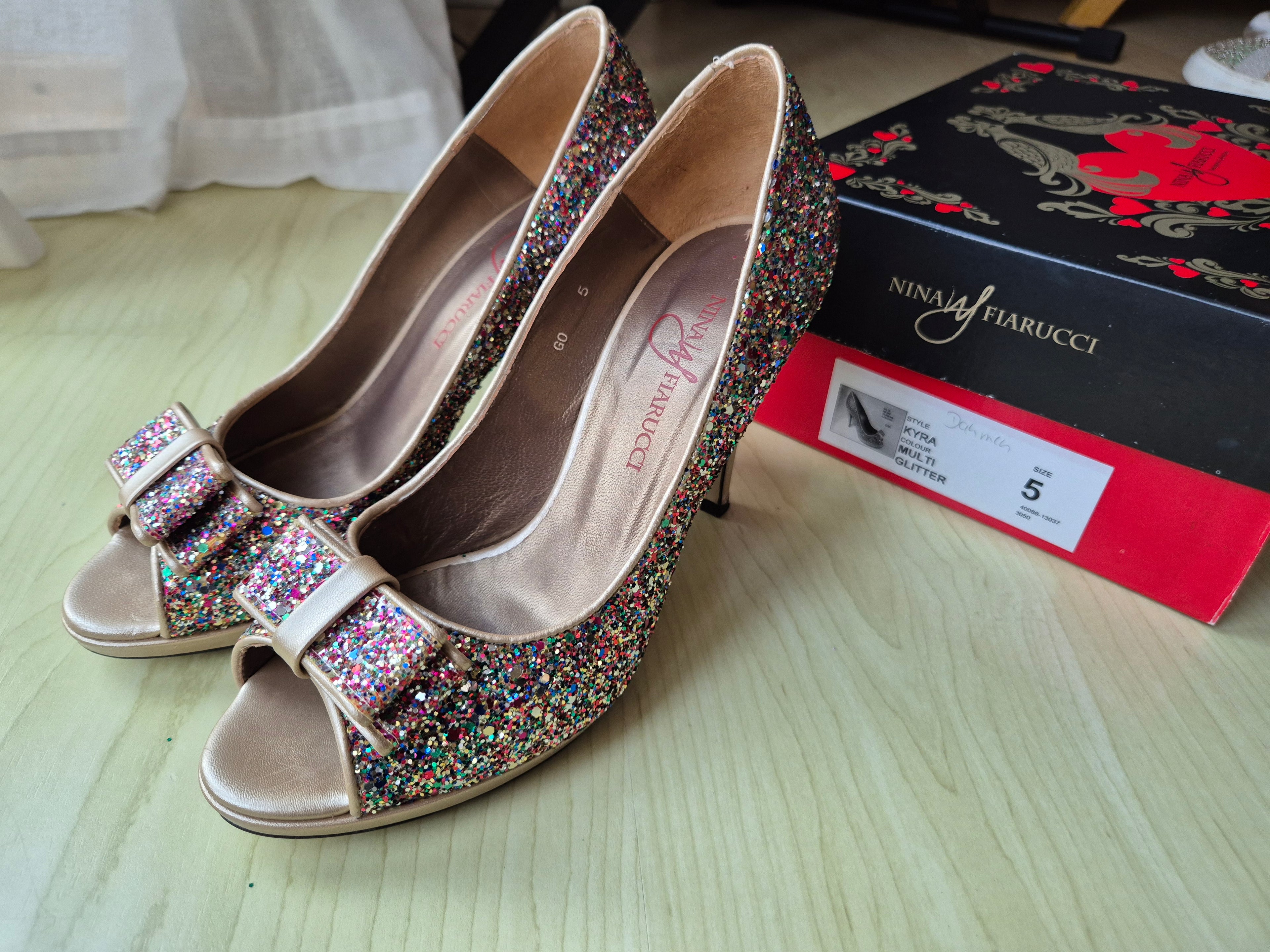 Nina Fiarucci Peep-Toe High Heels, Multicolor Glitter, Gr. 38, Sehr Gut
