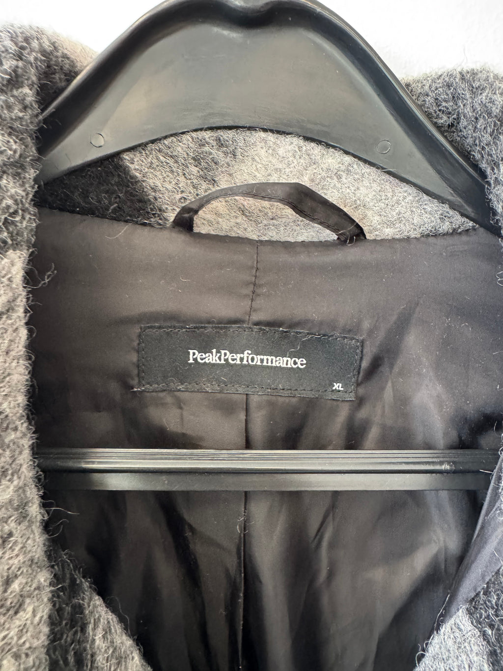 Peak Performance Woll Overshirt L – kariert, schwarz/grau, guter Zustand