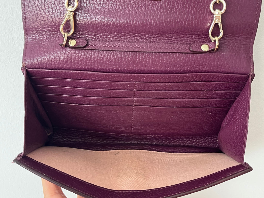 Coccinelle Leather Clutch | Plum | Gold Chain | Small | Good Condition