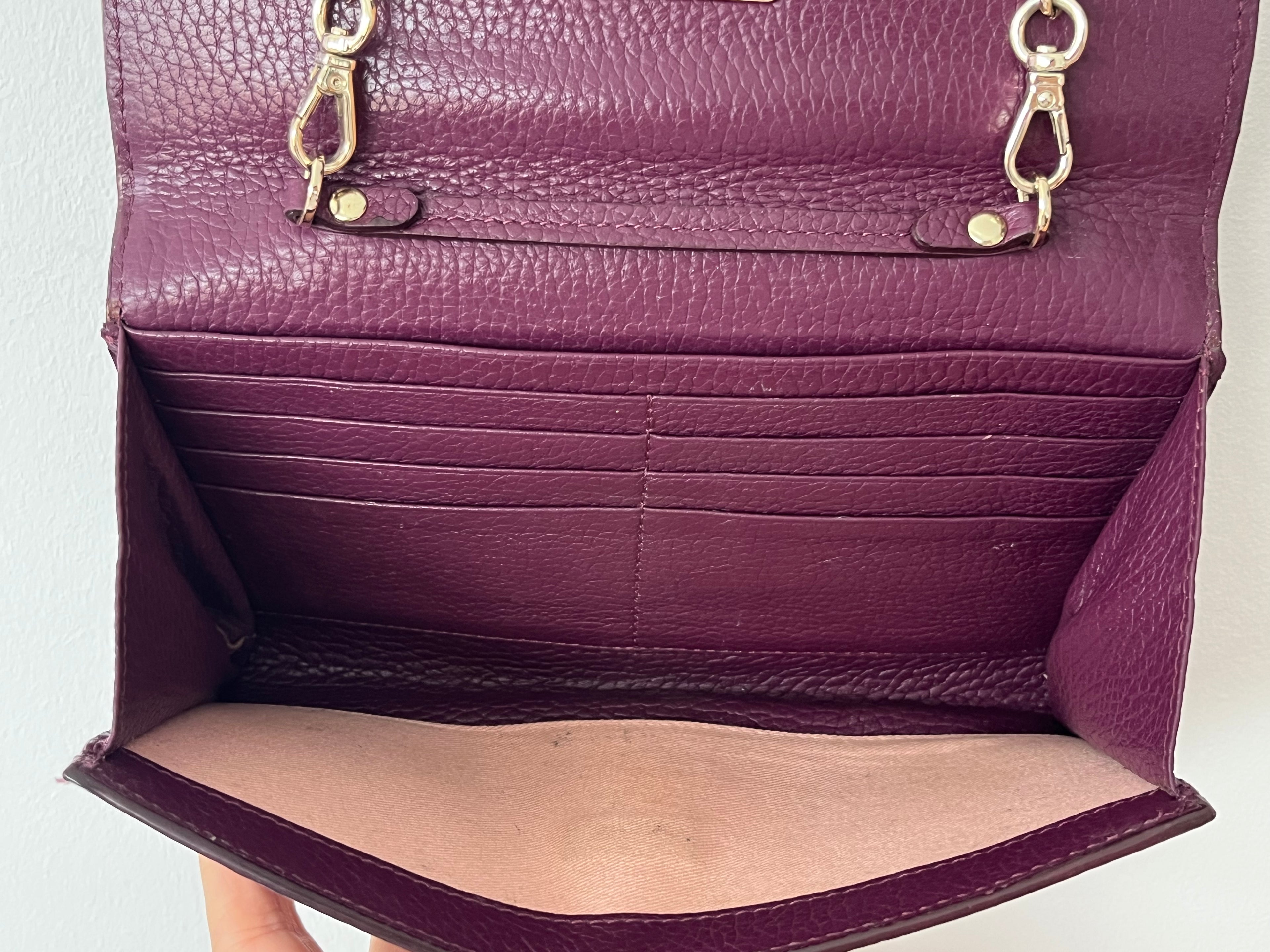 Coccinelle Leather Clutch | Plum | Gold Chain | Small | Good Condition