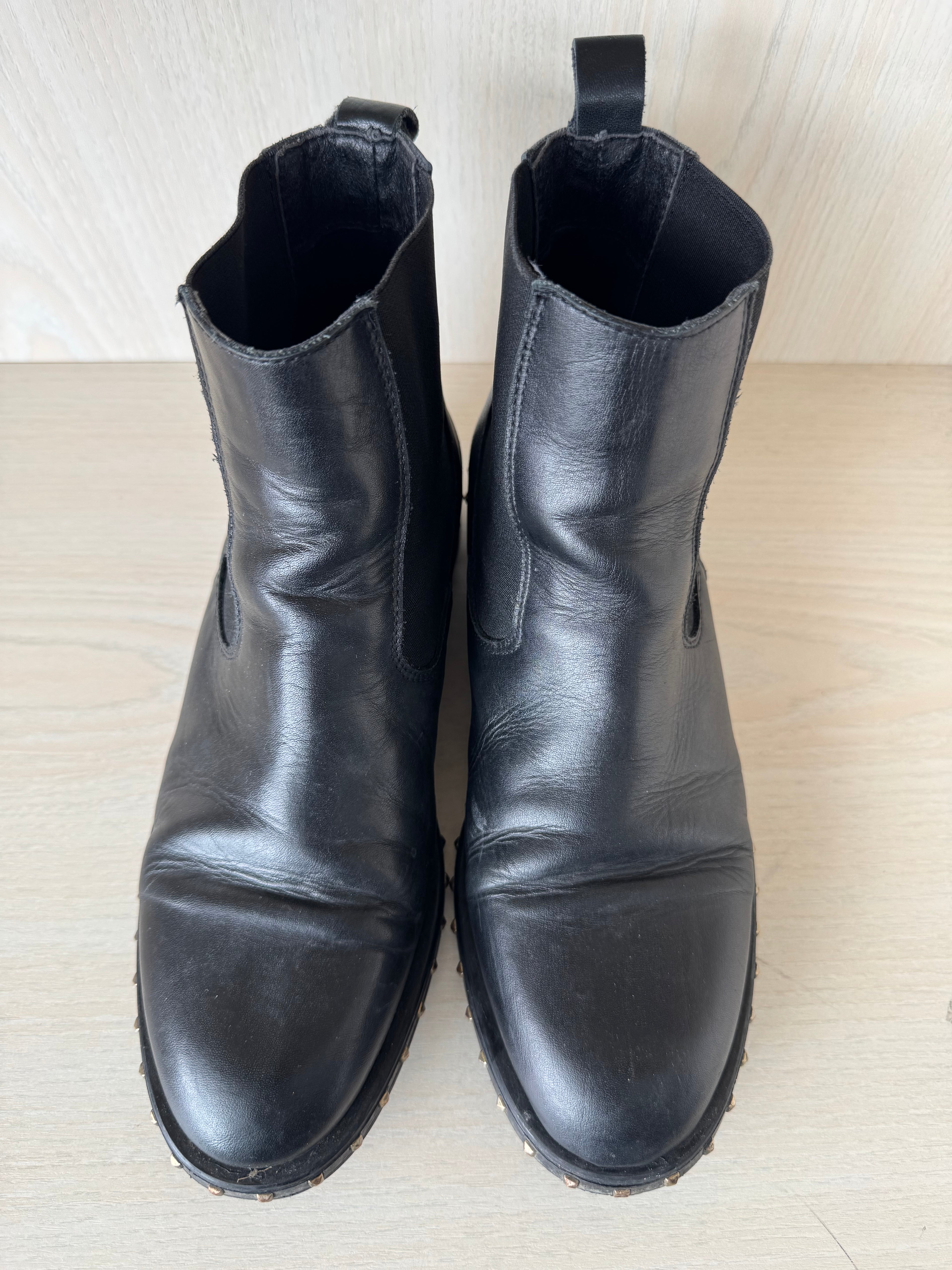 Zahira Leder Chelsea Boots Schwarz Damen Gr. 38, Nieten, Guter Zustand
