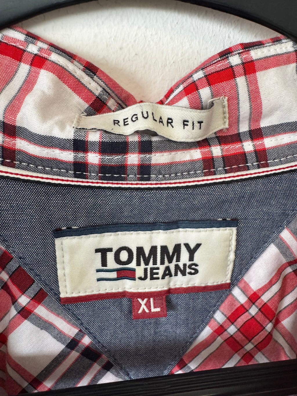 Tommy Jeans Men's Plaid Shirt, Regular Fit, Red/Black, Size XL, Normal Use