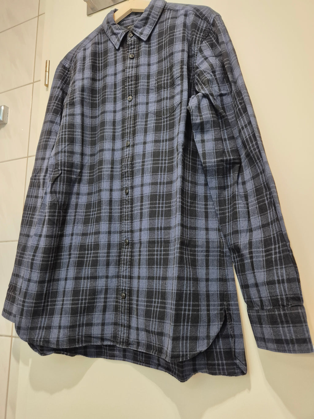AllSaints Karo Flanellhemd Blau/Schwarz Gr. M | 100% Baumwolle | Sehr Gut