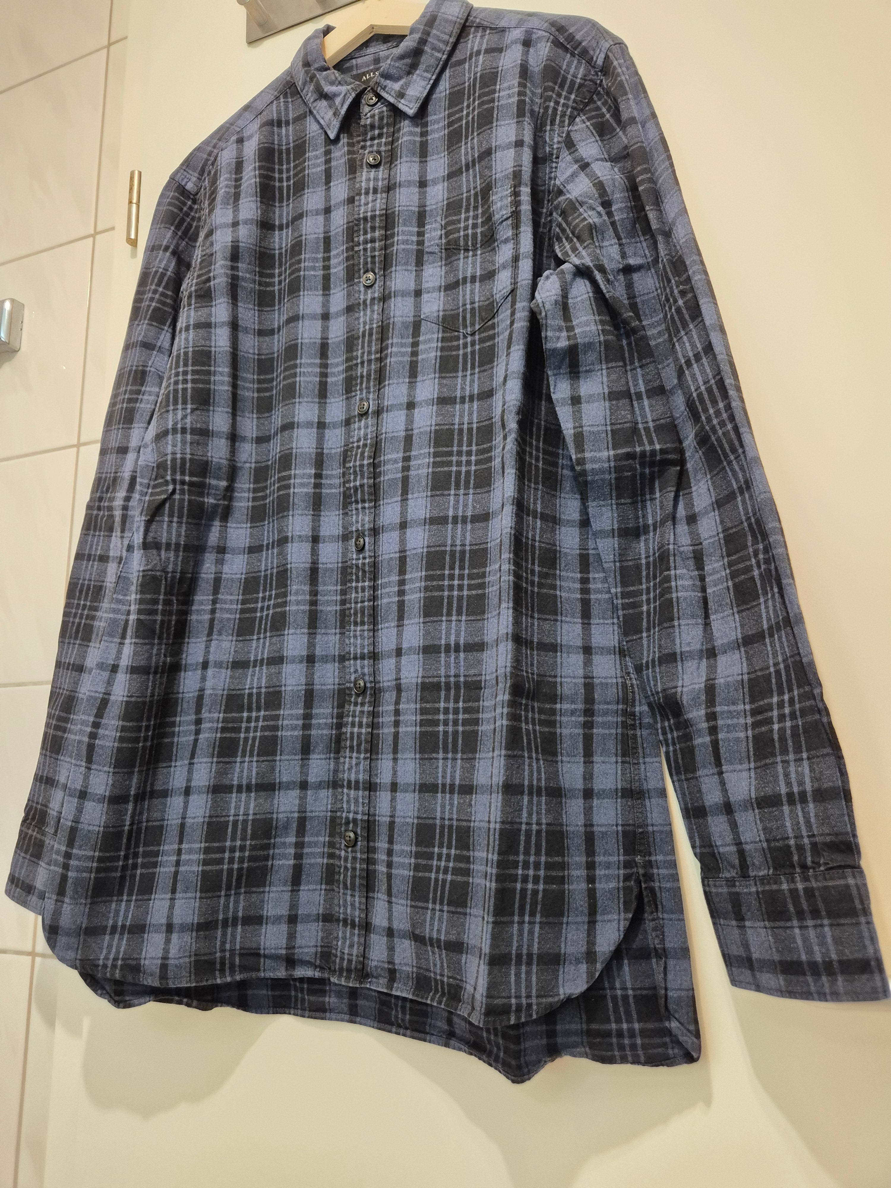 AllSaints Karo Flanellhemd Blau/Schwarz Gr. M | 100% Baumwolle | Sehr Gut