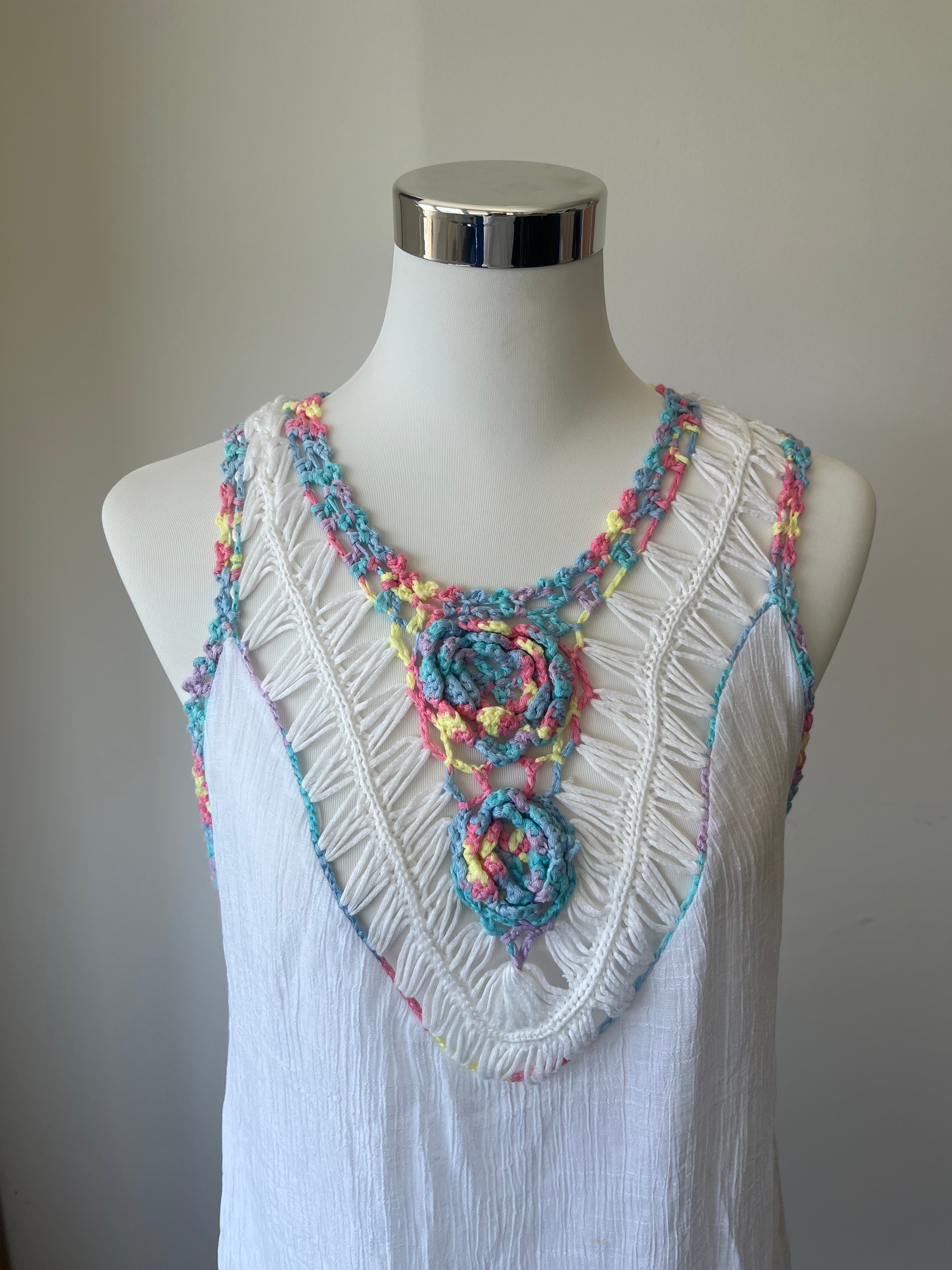 FAVLUX Crochet-Trim Boho Minikleid – Weiß, Gr. S, Sehr guter Zustand