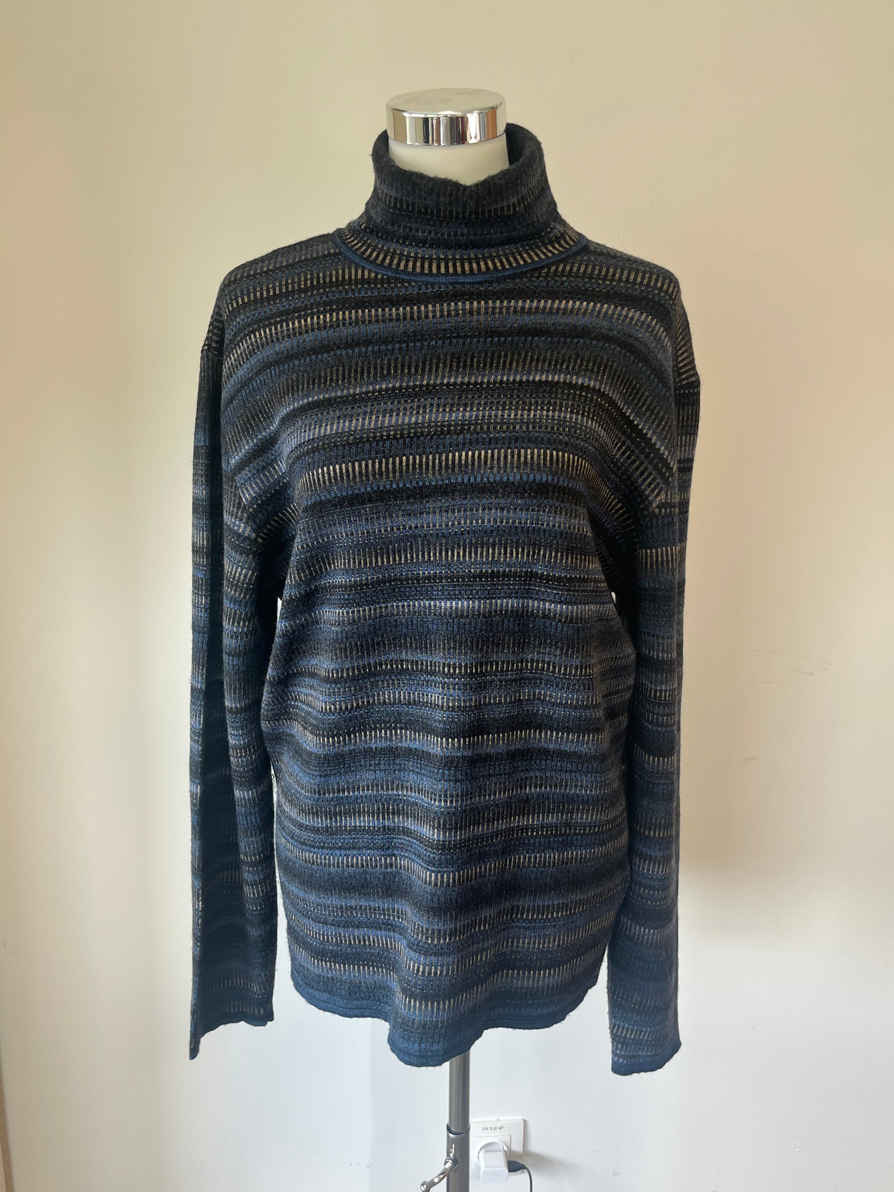 Baldessarini Rollkragenpullover – Wollmix, Blau, Gestreift, Gr. 52, Gut
