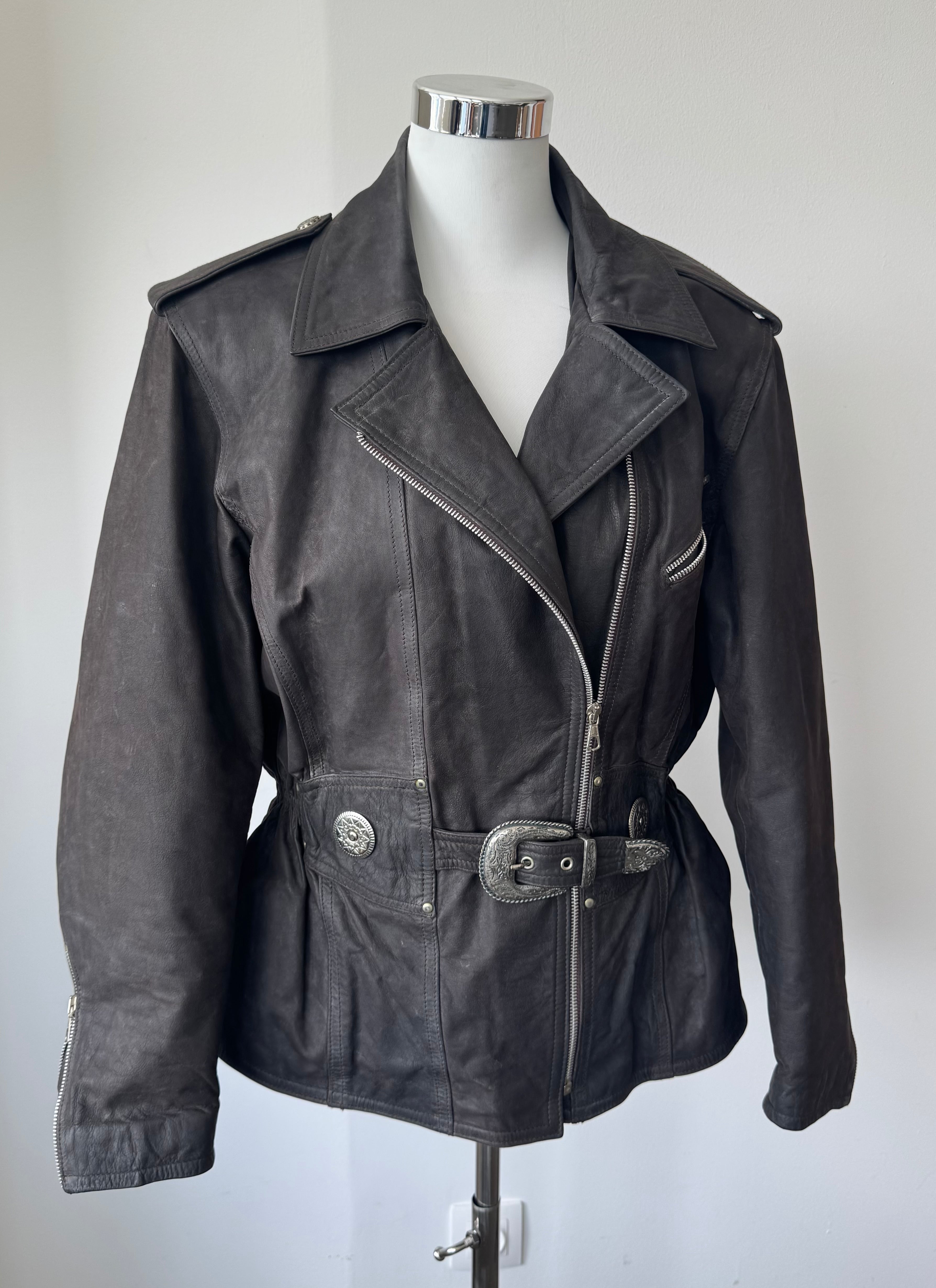 MPR Italian Leather Prize Biker Jacket Dark Brown Cowhide Men's Medium Good