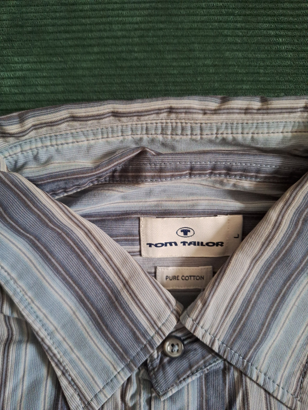 Tom Tailor Men’s Striped Shirt L Blue/White/Gray 100% Cotton Very Good