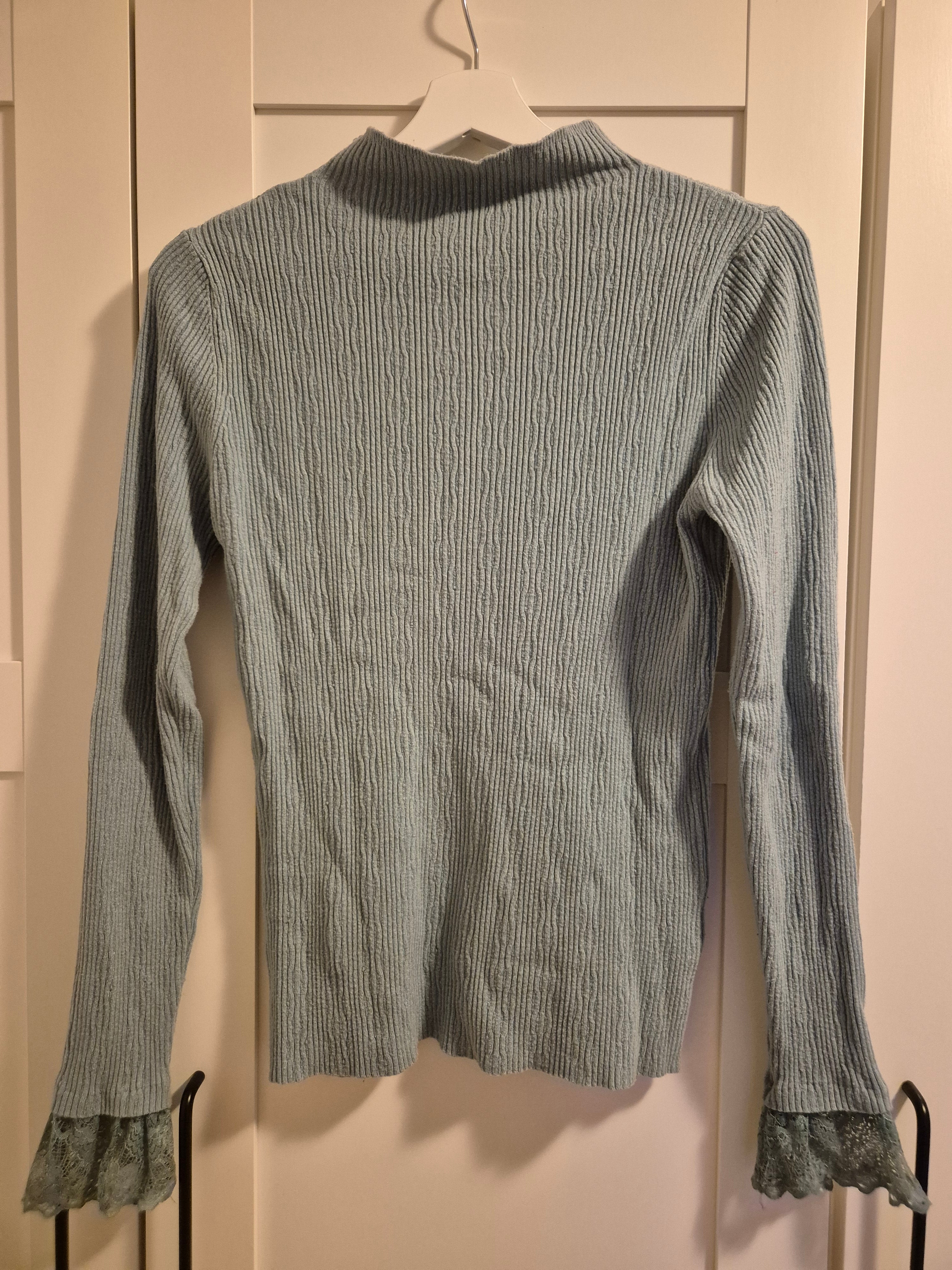 Morghy Cashmere-Mix Rippstrick Top S/M Hellteal, Spitze, Italien, Guter Zustand