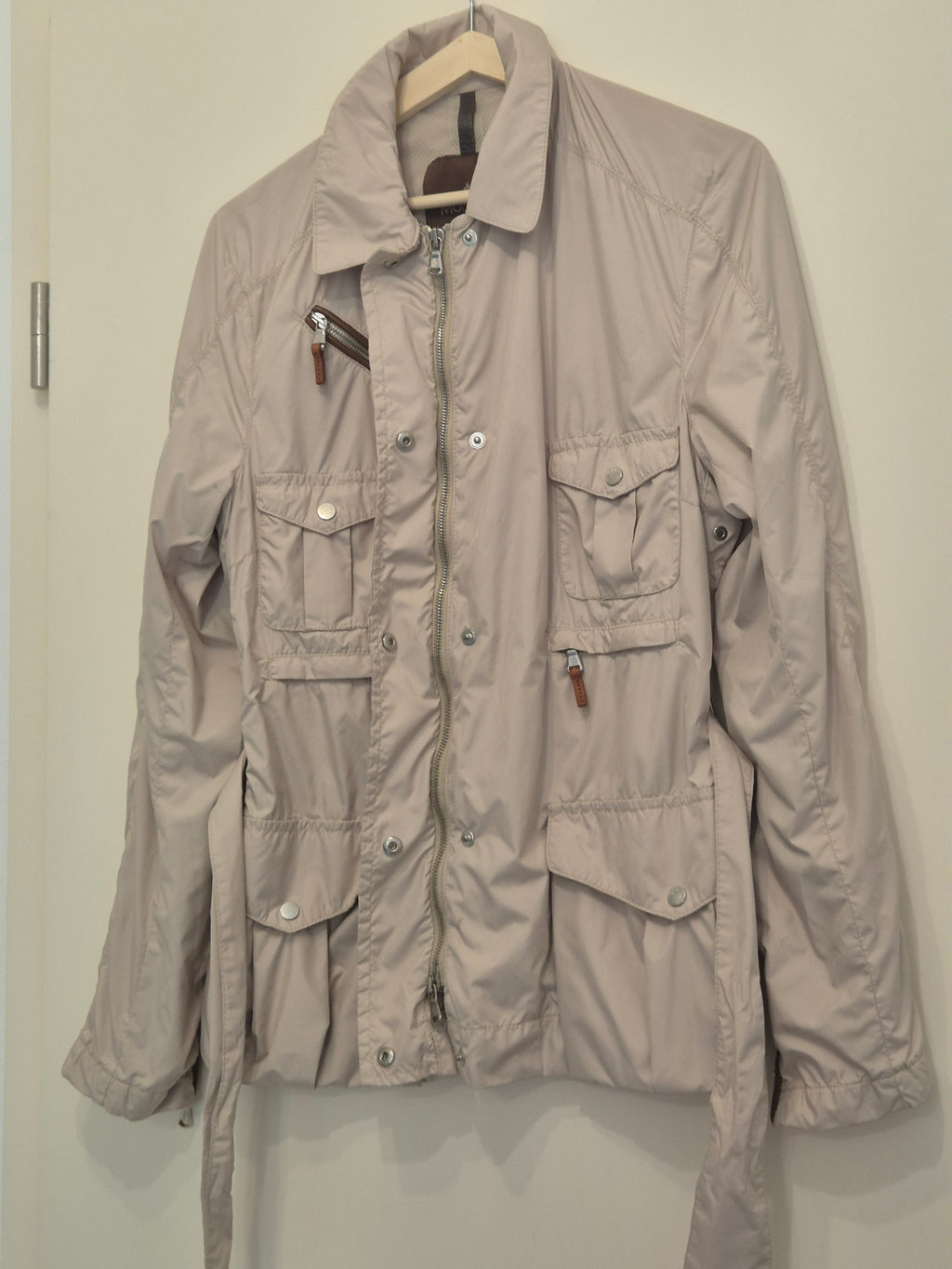 Moncler Women’s Field Jacket Size 2 (EU 38) Beige with Leather Trims Used