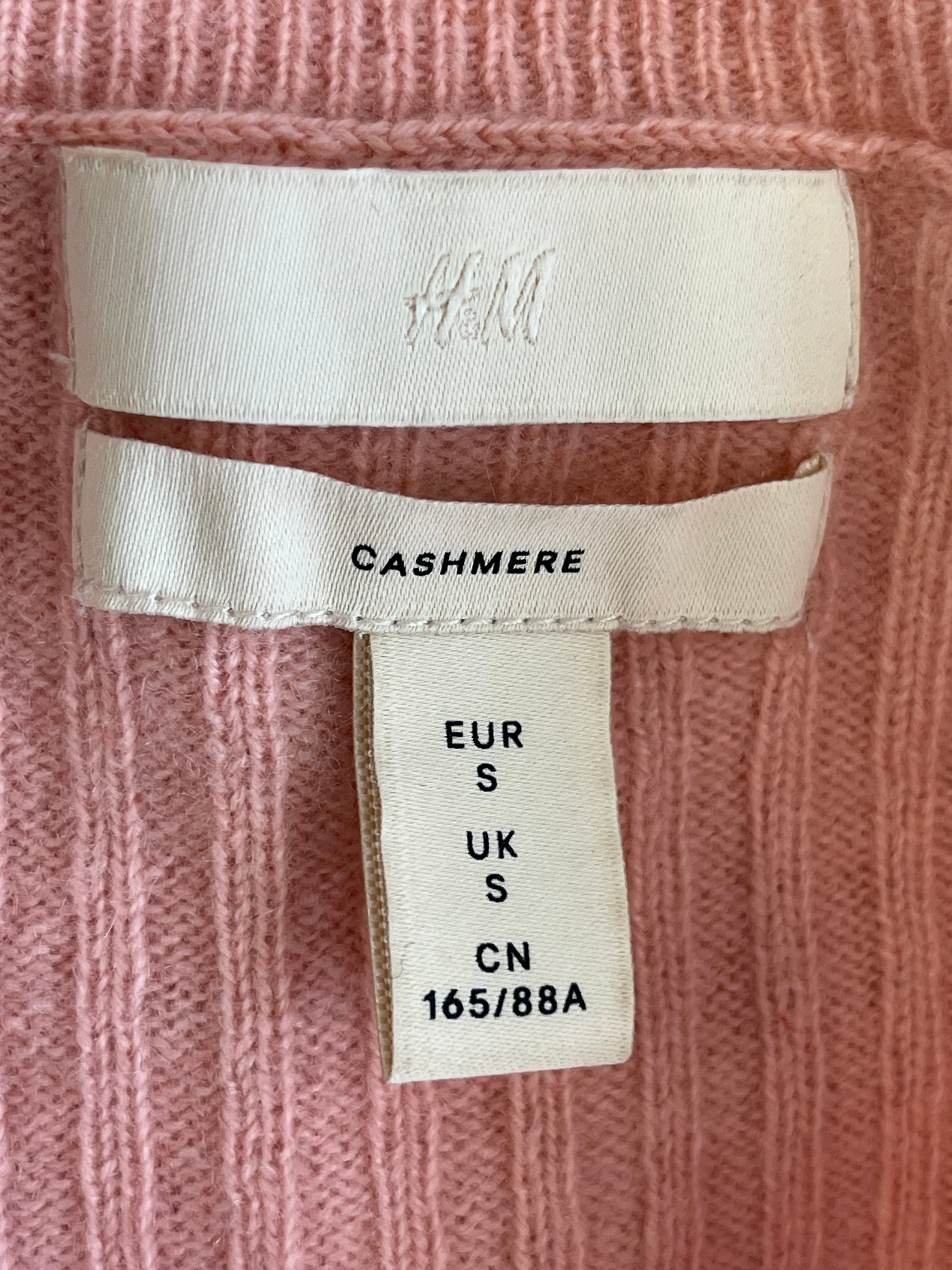 H&M 100% Cashmere Rib-Knit Sweater, Small, Light Pink, Very Good Condition