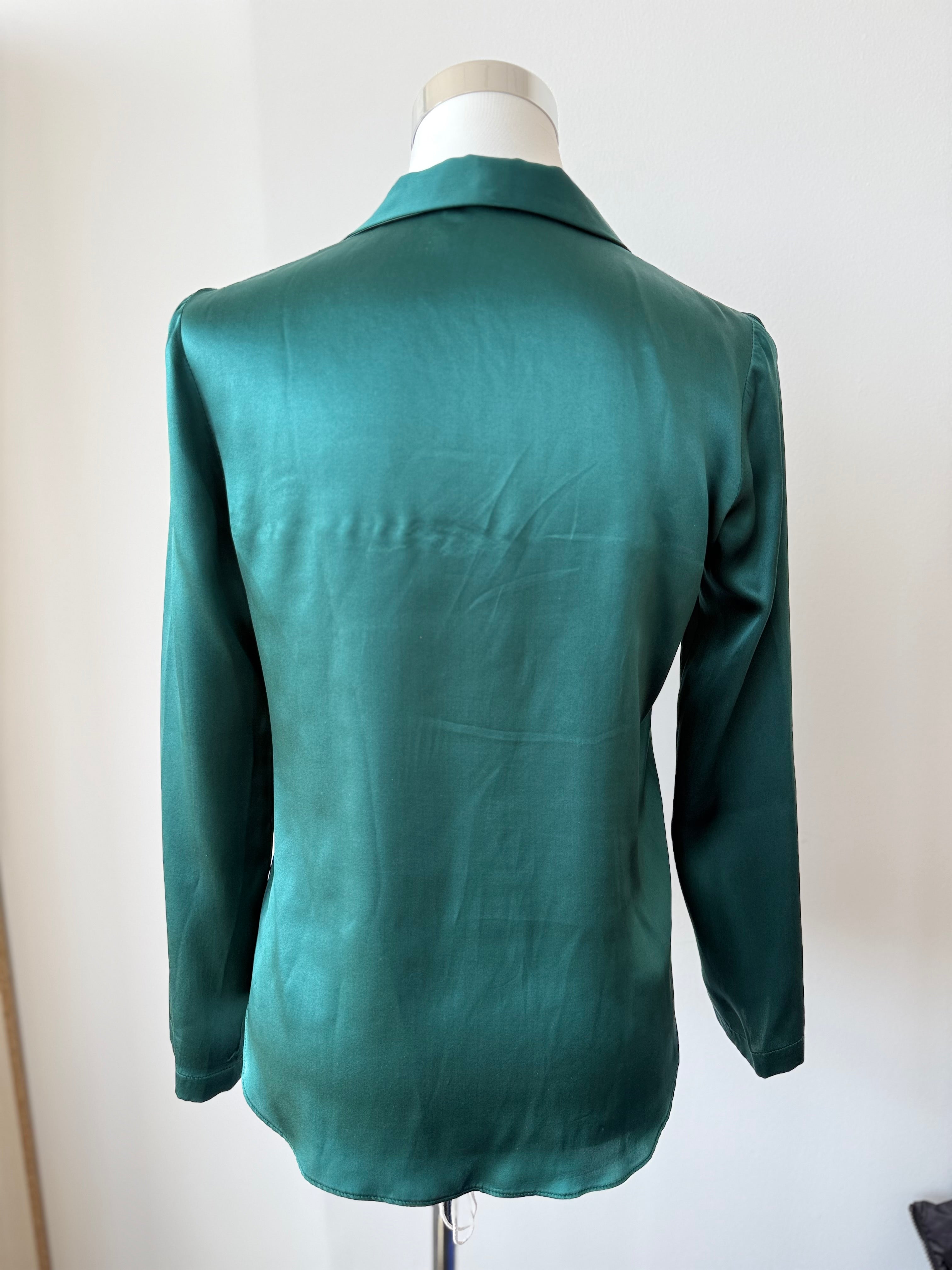 Amanda Uprichard Seiden/Satin Bluse – XS/P, Smaragdgrün, Sehr guter Zustand