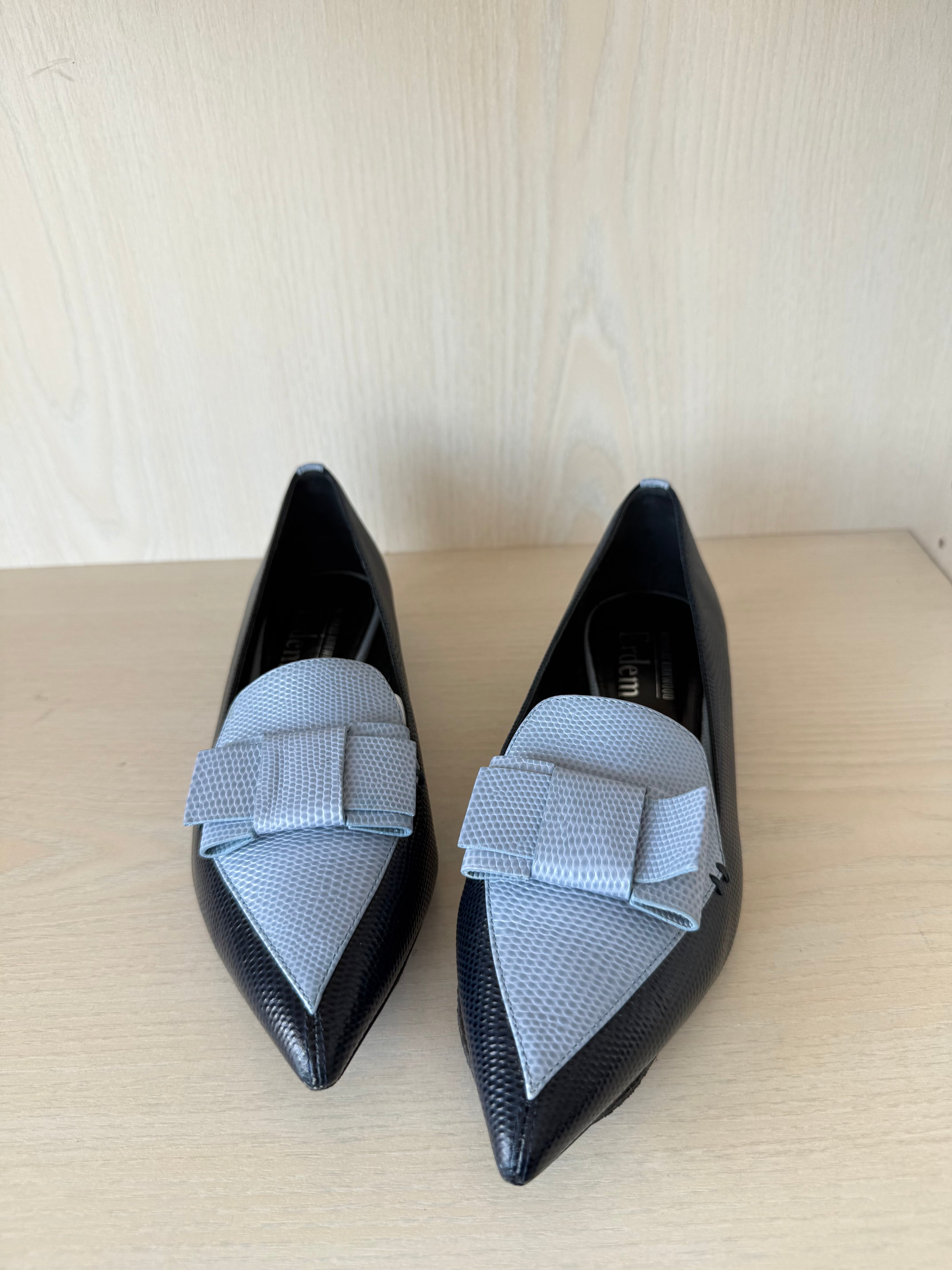 Erdem x Nicholas Kirkwood Bow Loafers | Blue | EU 37.5 | Leather | Very Good