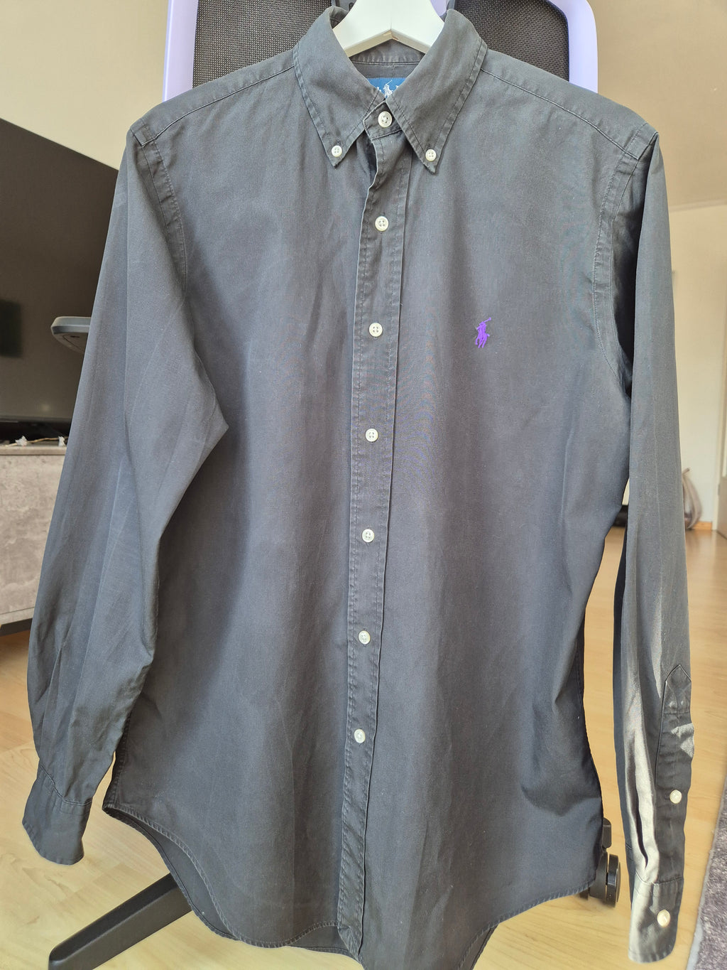 Ralph Lauren Classic Fit Shirt S Black Purple Logo 100% Cotton Good Condition