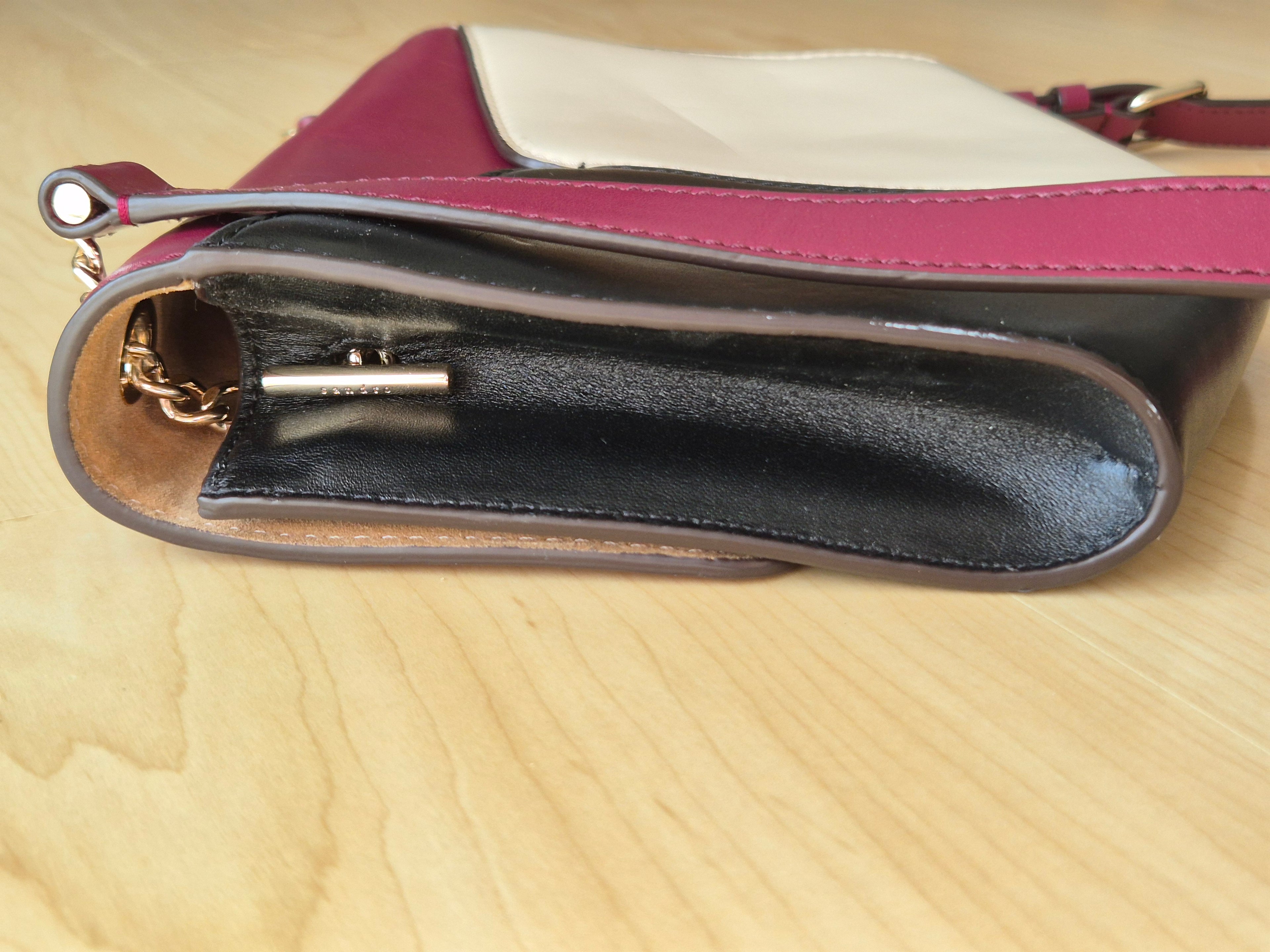 Sandro Paris „Lou“ Leder Crossbody Colour-Block Bordeaux/Creme/Schwarz, Gut, 24x21x5