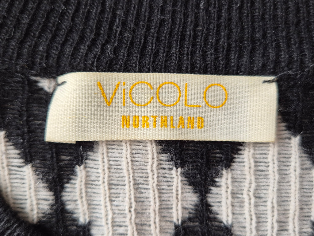 Vicolo Argyle Pullover – Wolle/Kaschmir Mix – Schwarz/Beige – Gr. S – Gebraucht