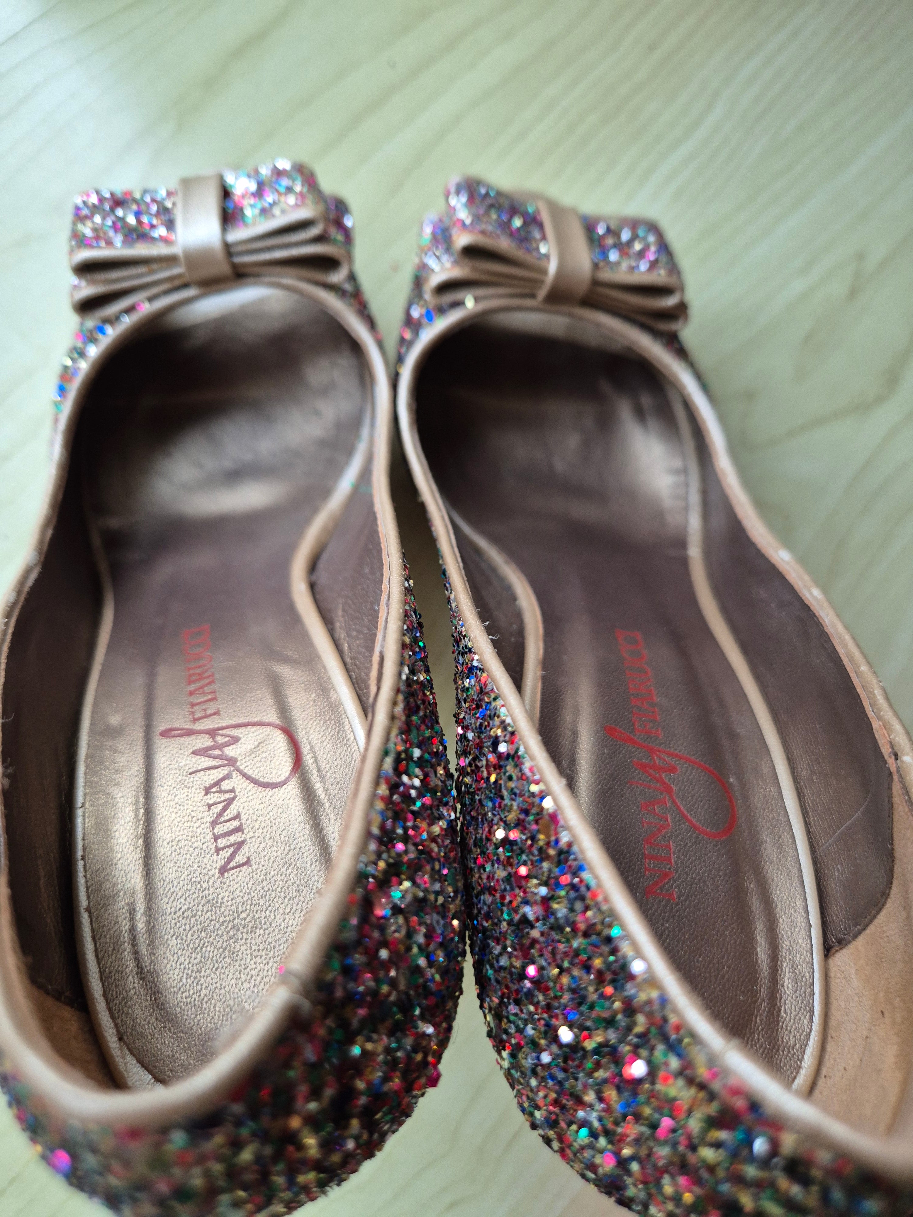 Nina Fiarucci Peep-Toe High Heels, Multicolor Glitter, Gr. 38, Sehr Gut