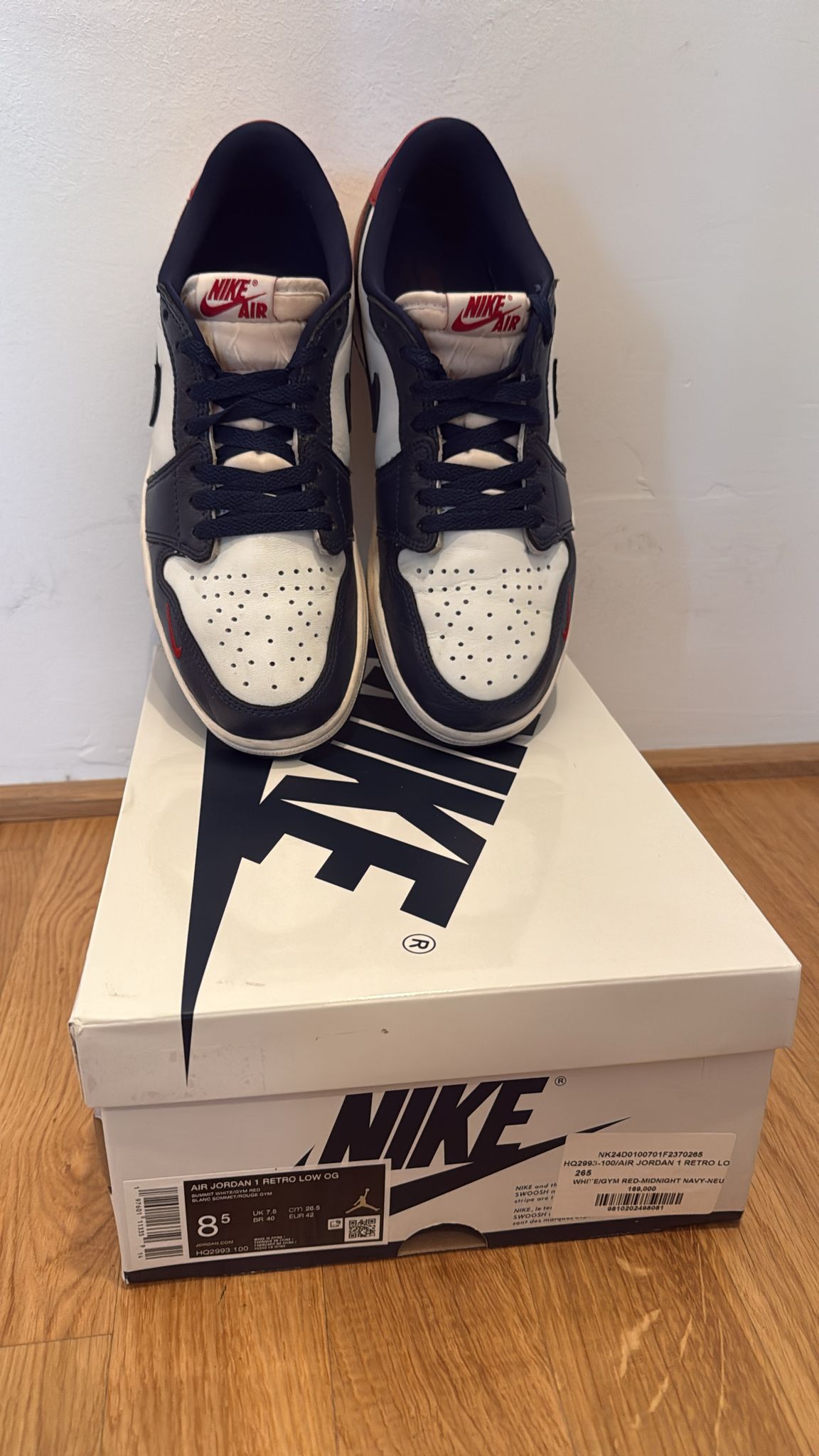 Air Jordan 1 Low OG Summit White/Gym Red/Midnight Navy | EU 42 | OVP | Top
